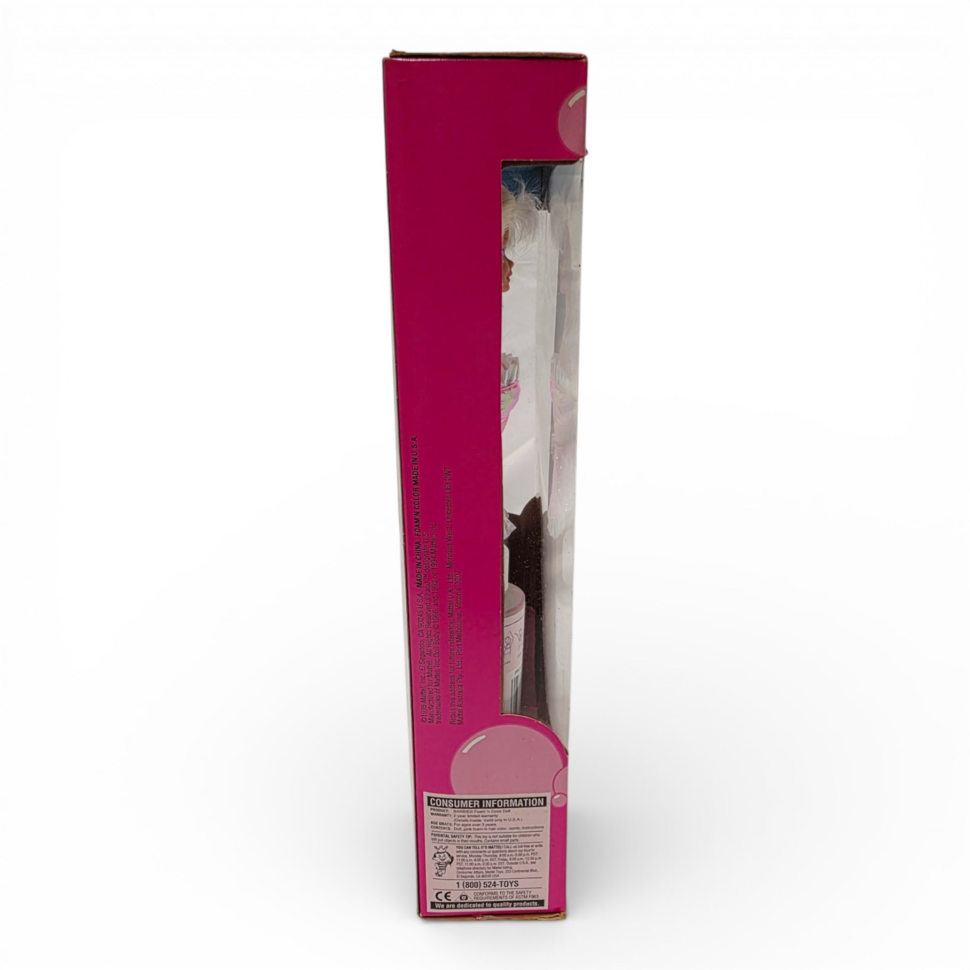 1995 Barbie Foam n Color (Pink) doll — Left side
