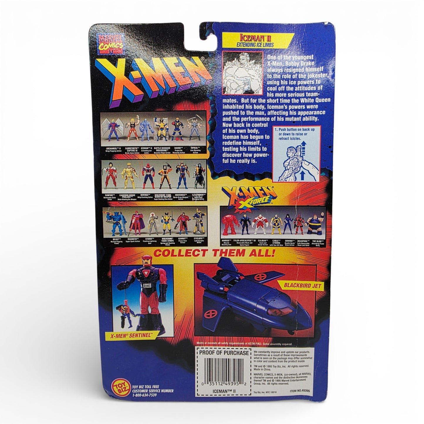 Vintage 1990s action figure. X-Men: Invasion Series. Iceman II. Extending Limbs! 5". Back view.