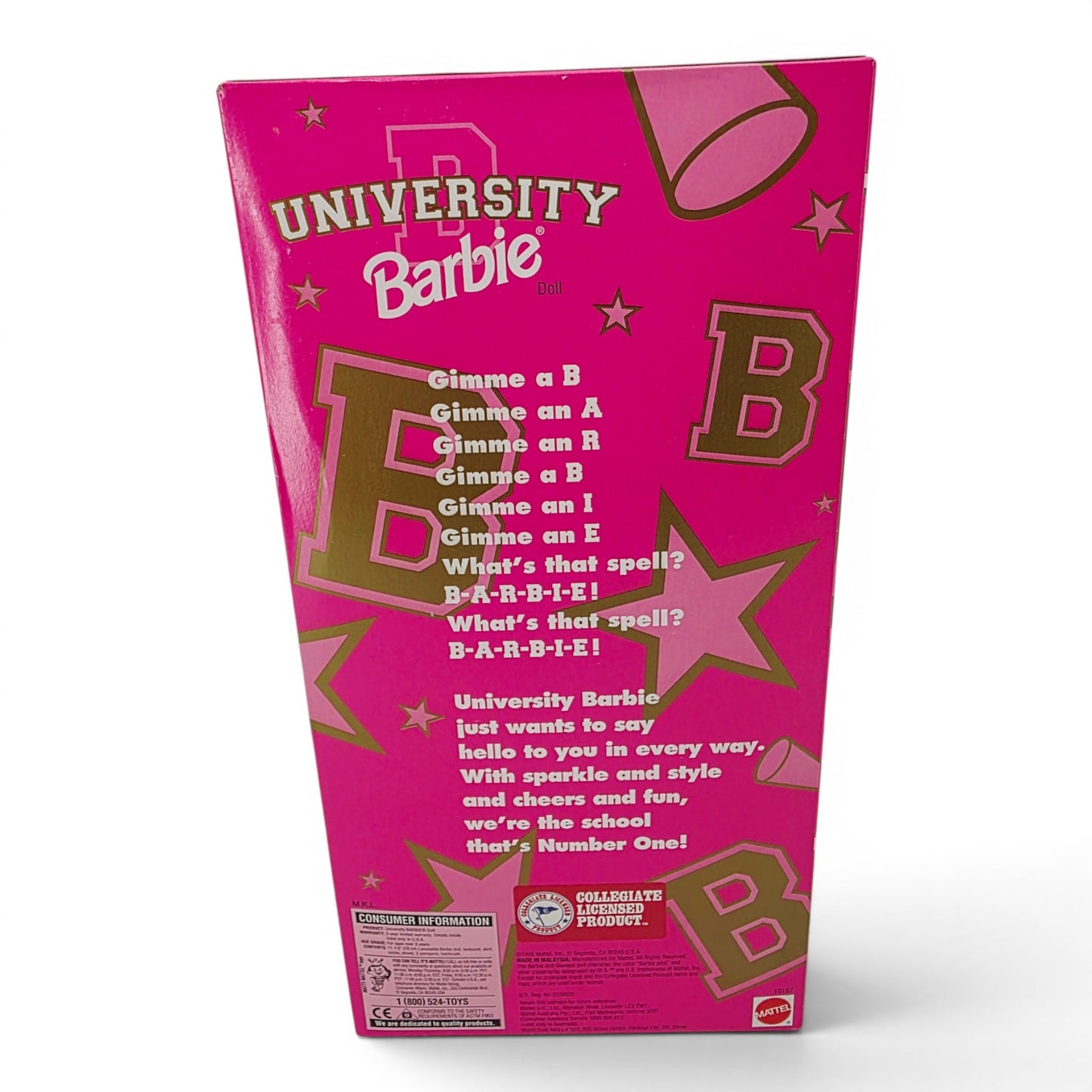 1996 Barbie University Barbie Northwestern University Barbie doll — Back view