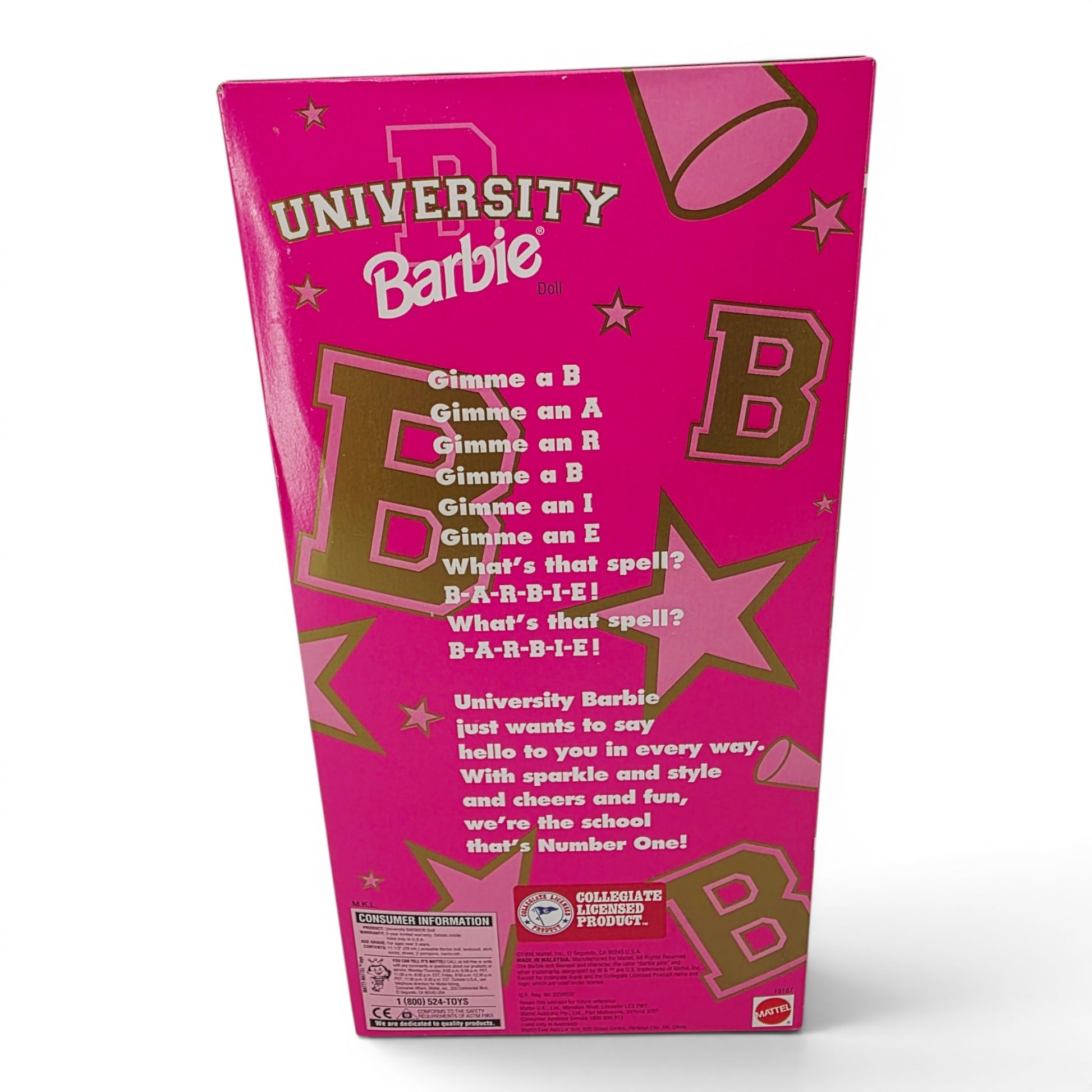 1996 Barbie University Barbie Northwestern University Barbie doll — Back view