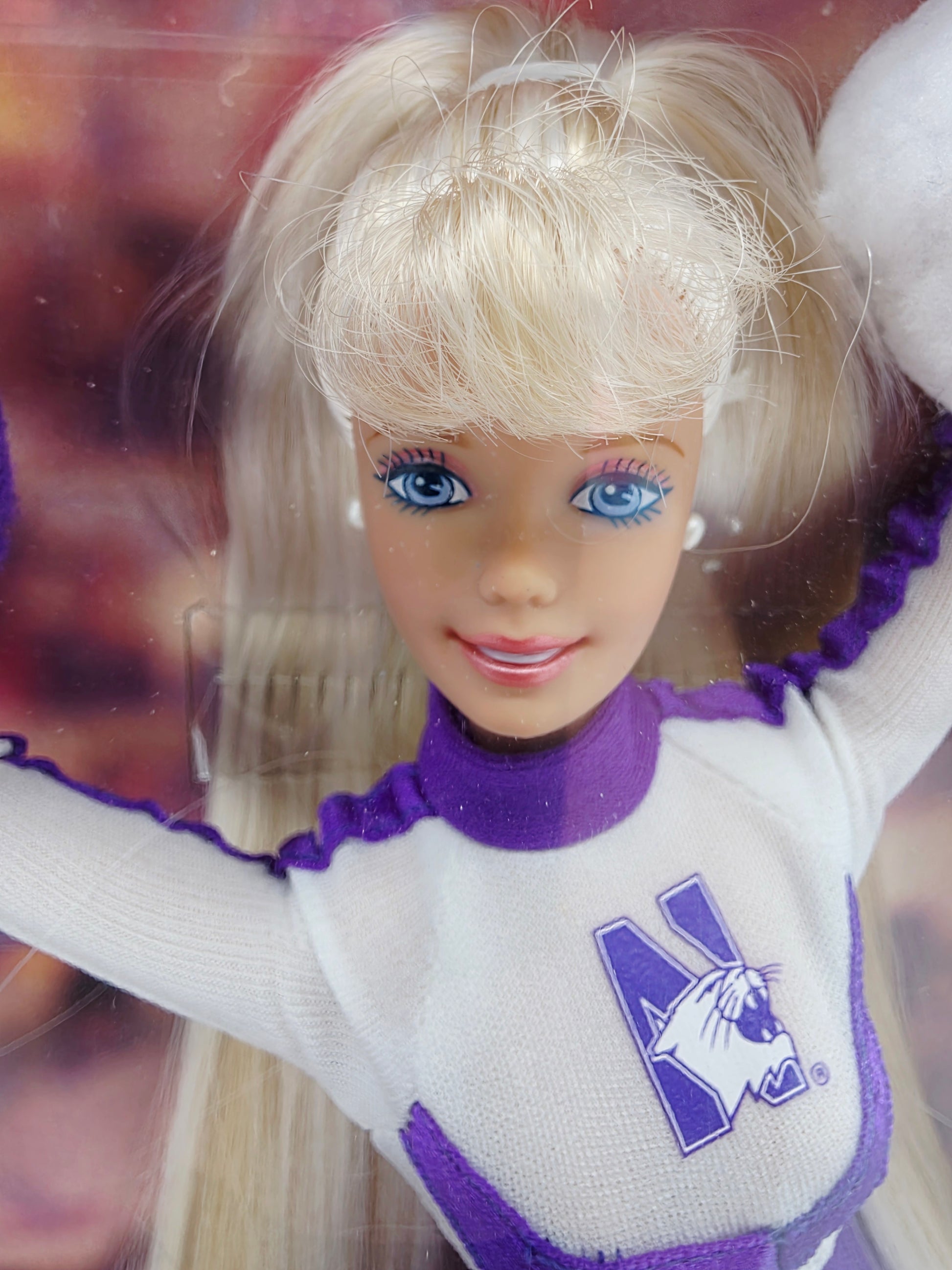 1996 Barbie University Barbie Northwestern University Barbie doll — Face close-up