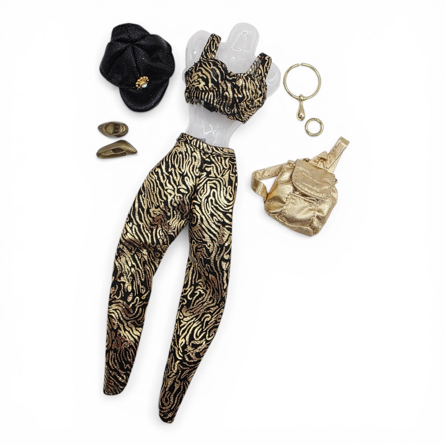 1996 Brass Key Designer Gown Collection Gold & Black Metallic Outfit doll fashion — Front view