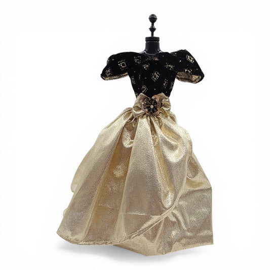 1996 Brass Key Designer Gown Collection Gold Lame & Black Velvet Gown doll fashion — Front view