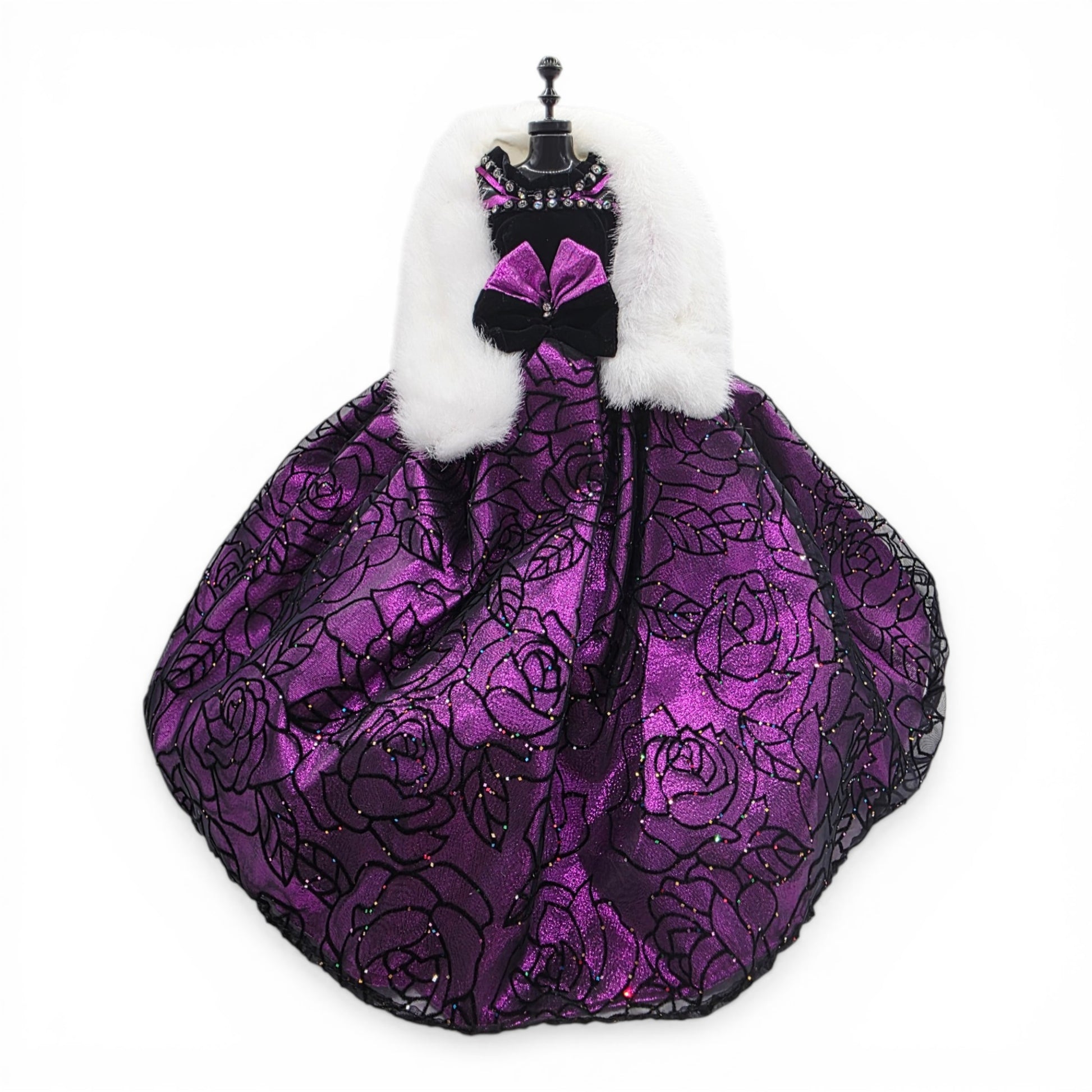 1996 Brass Key Designer Gown Collection Metallic Purple Velvet & White Fur Gown doll fashion — Front view