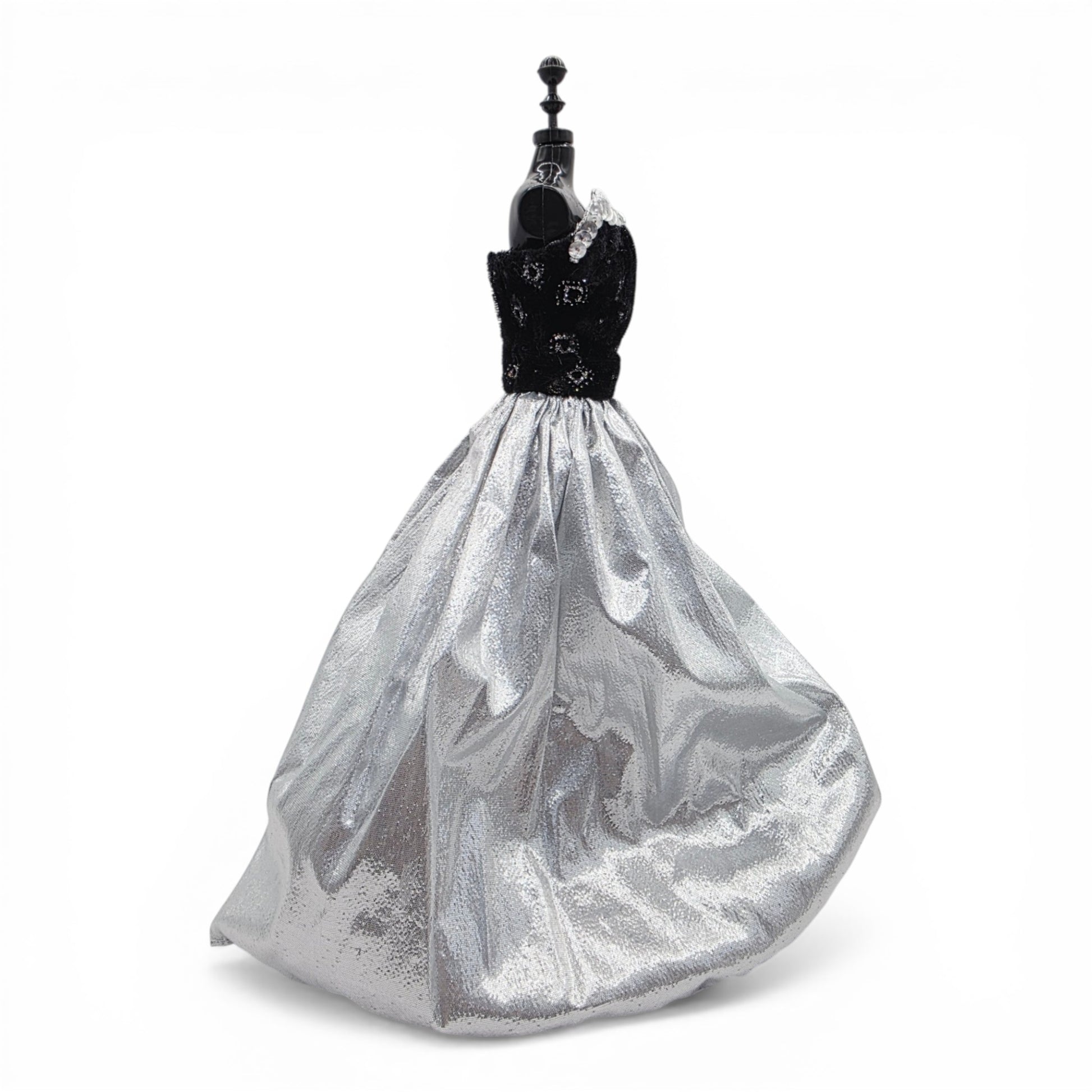 1996 Brass Key Designer Gown Collection Silver Brocade, Fur and Velvet Gown & Jacket doll fashion — Left side