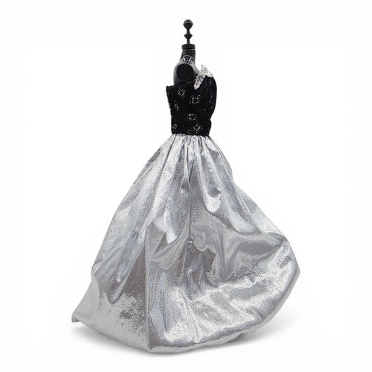 1996 Brass Key Designer Gown Collection Silver Brocade, Fur and Velvet Gown & Jacket doll fashion — Left side