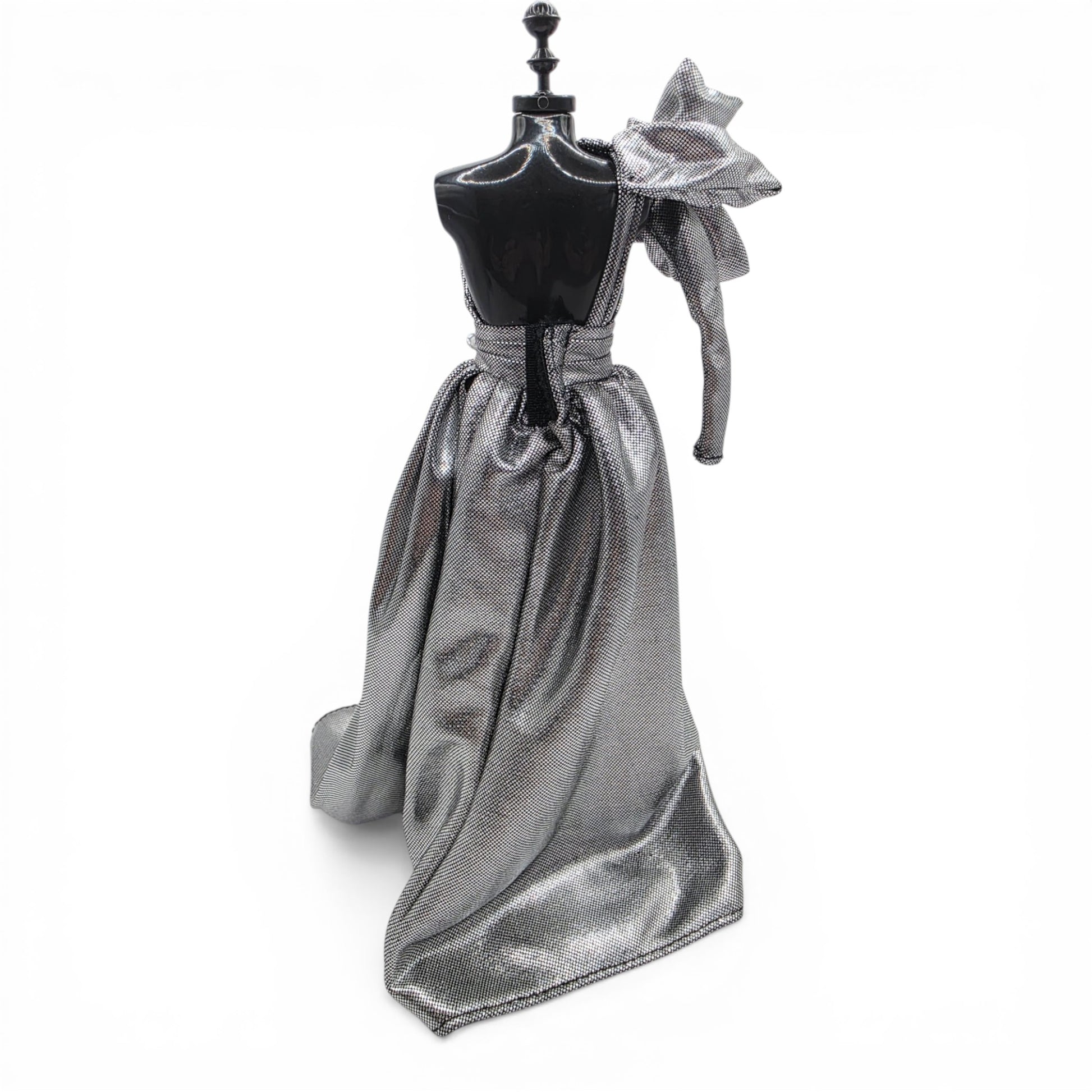 1996 Brass Key Designer Gown Collection Silver Sculptural Gown doll fashion — Back view