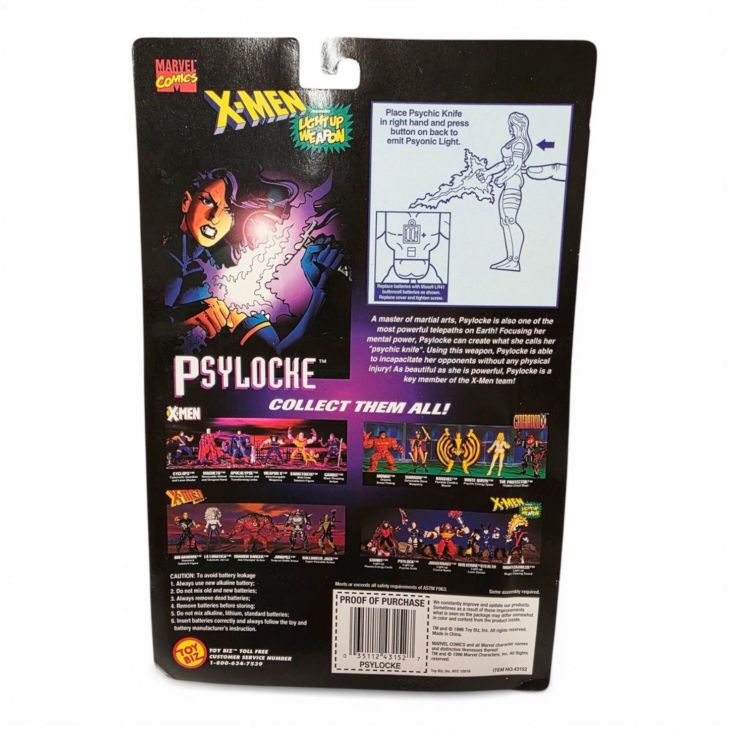 1996 X-Men X-Men Classics Psylocke action figure — Back view