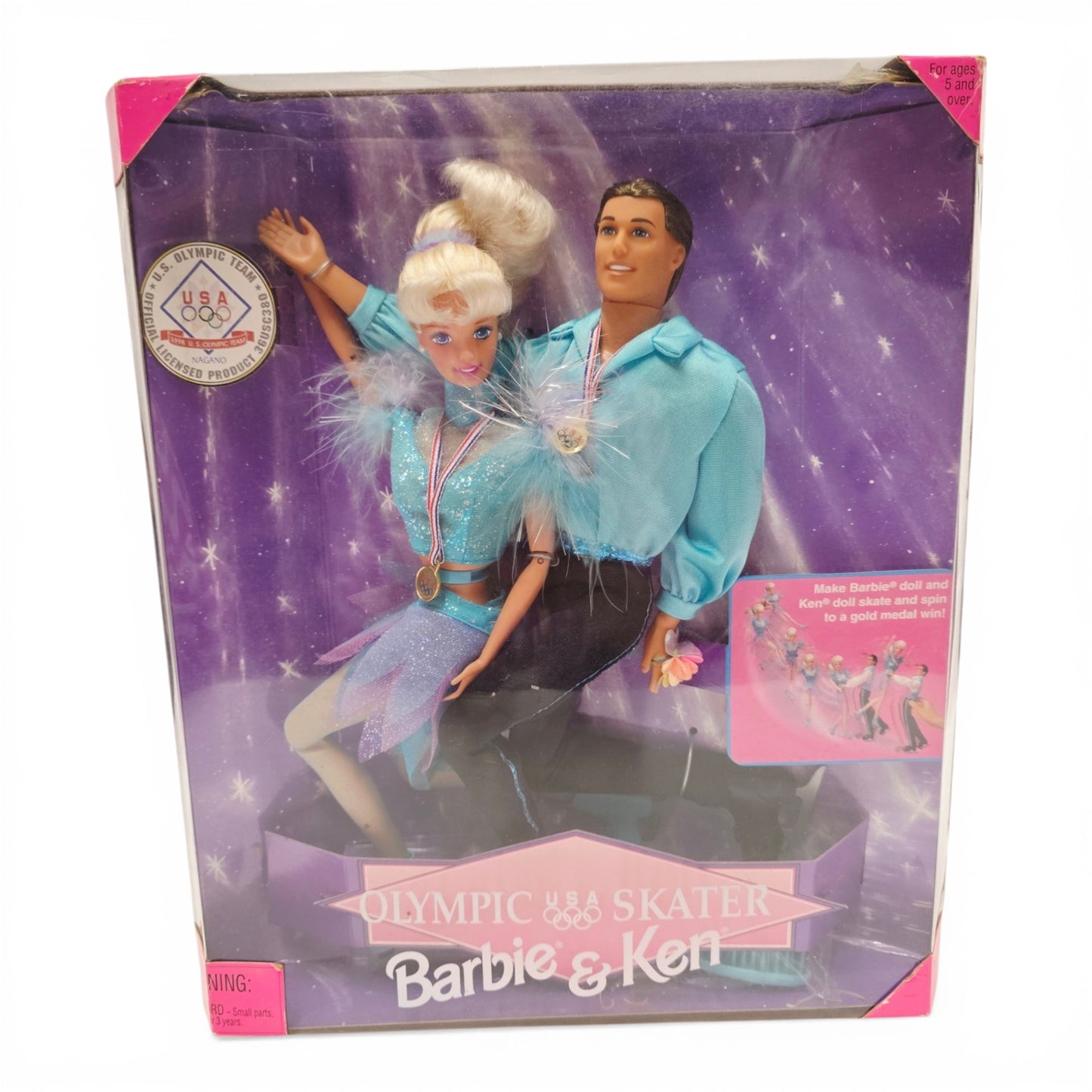 1997 Barbie Olympic USA Skater Barbie & Ken doll giftset — Front view
