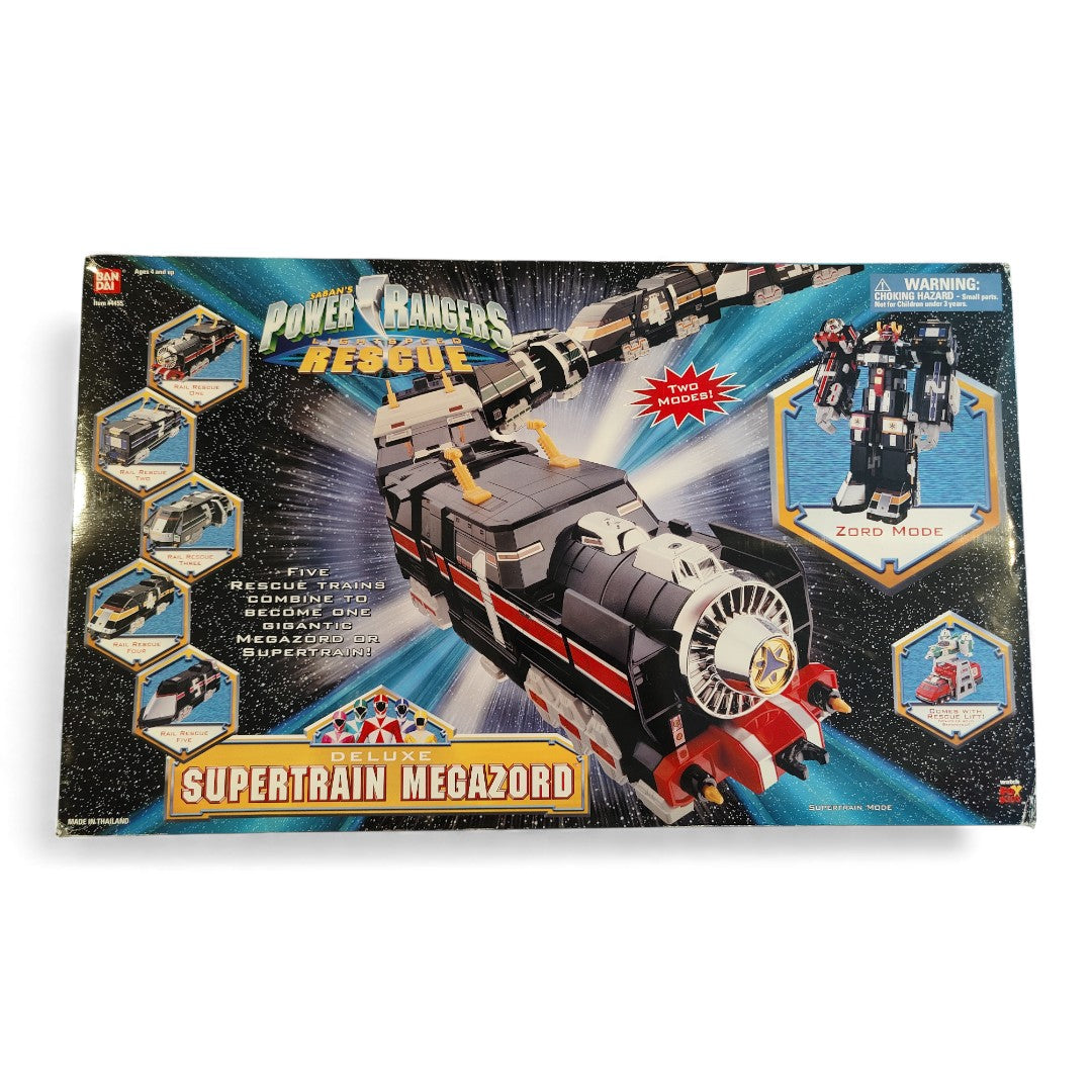 Vintage 1990s action figure playset. Lightspeed Rescue. Deluxe Supertrain Megazord. Rare. Front view.