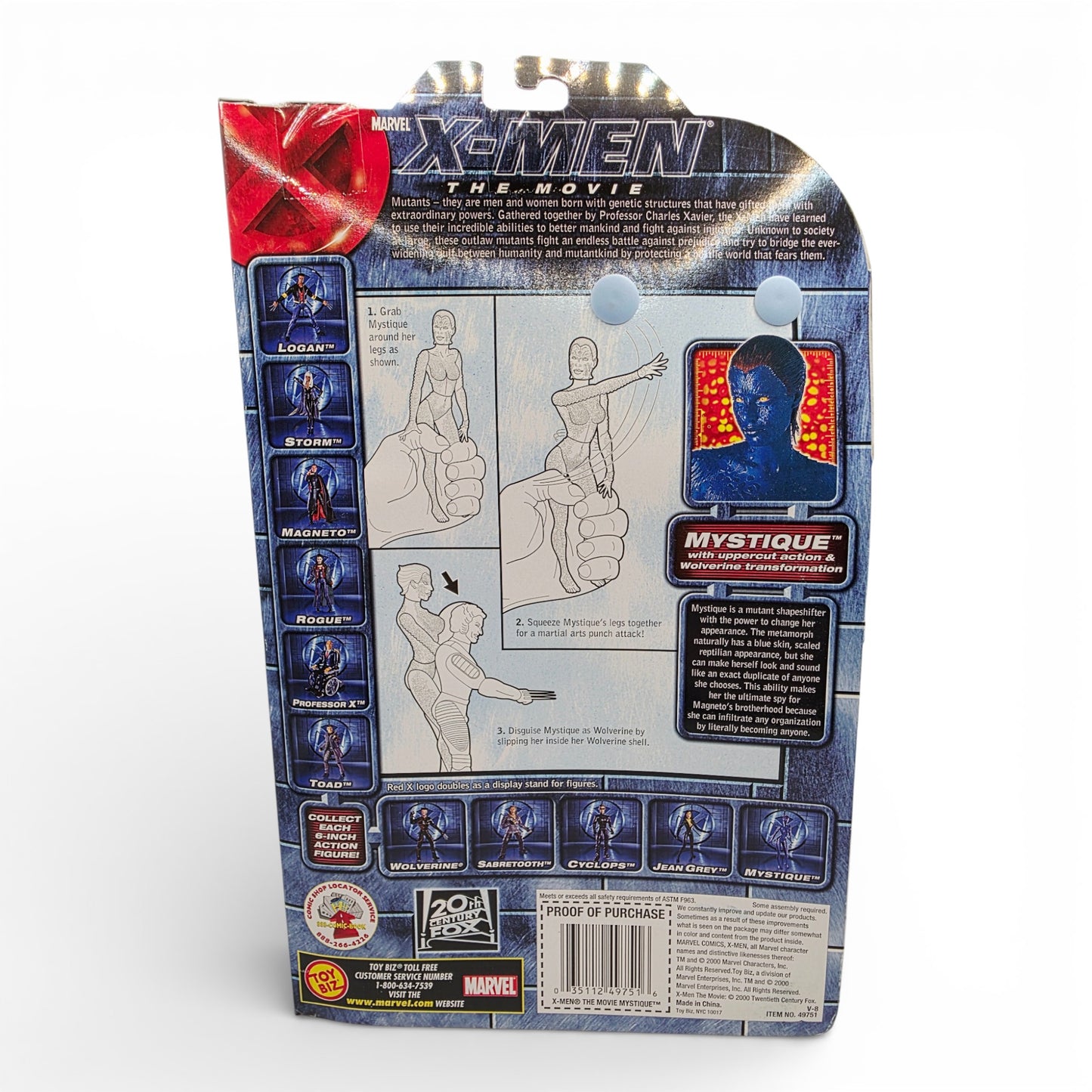 Vintage 2000s action figure. Marvel X-Men Movie. Mystique. 5". Back view.
