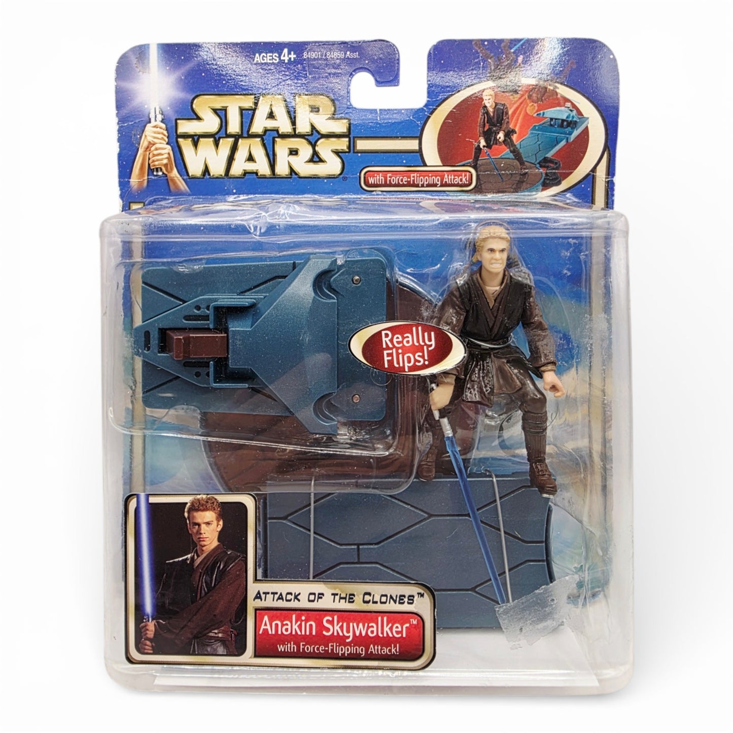Vintage 2000s action figure playset. Attack of the Clones. Anakin Skywalker. Front view.