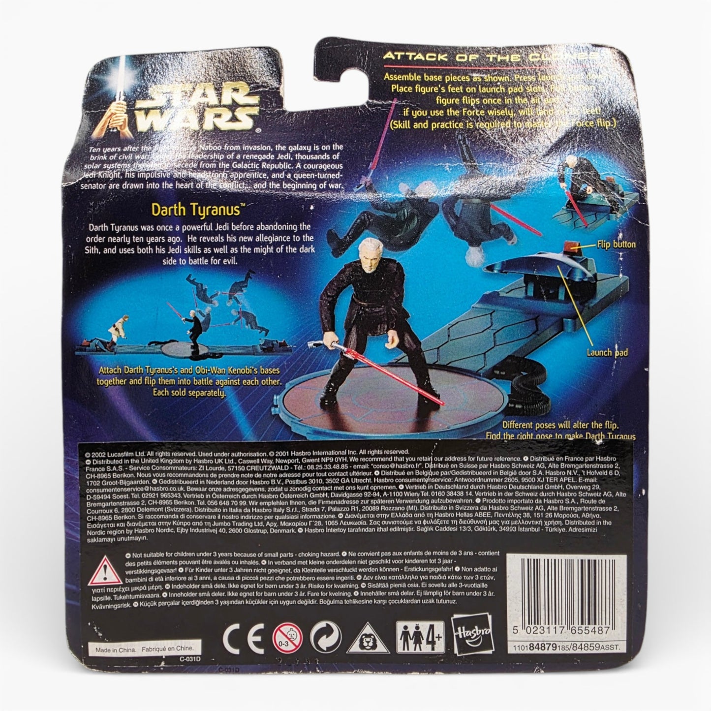 Vintage 2000s action figure playset. Attack of the Clones. Darth Tyranus (Count Dooku). Back view.