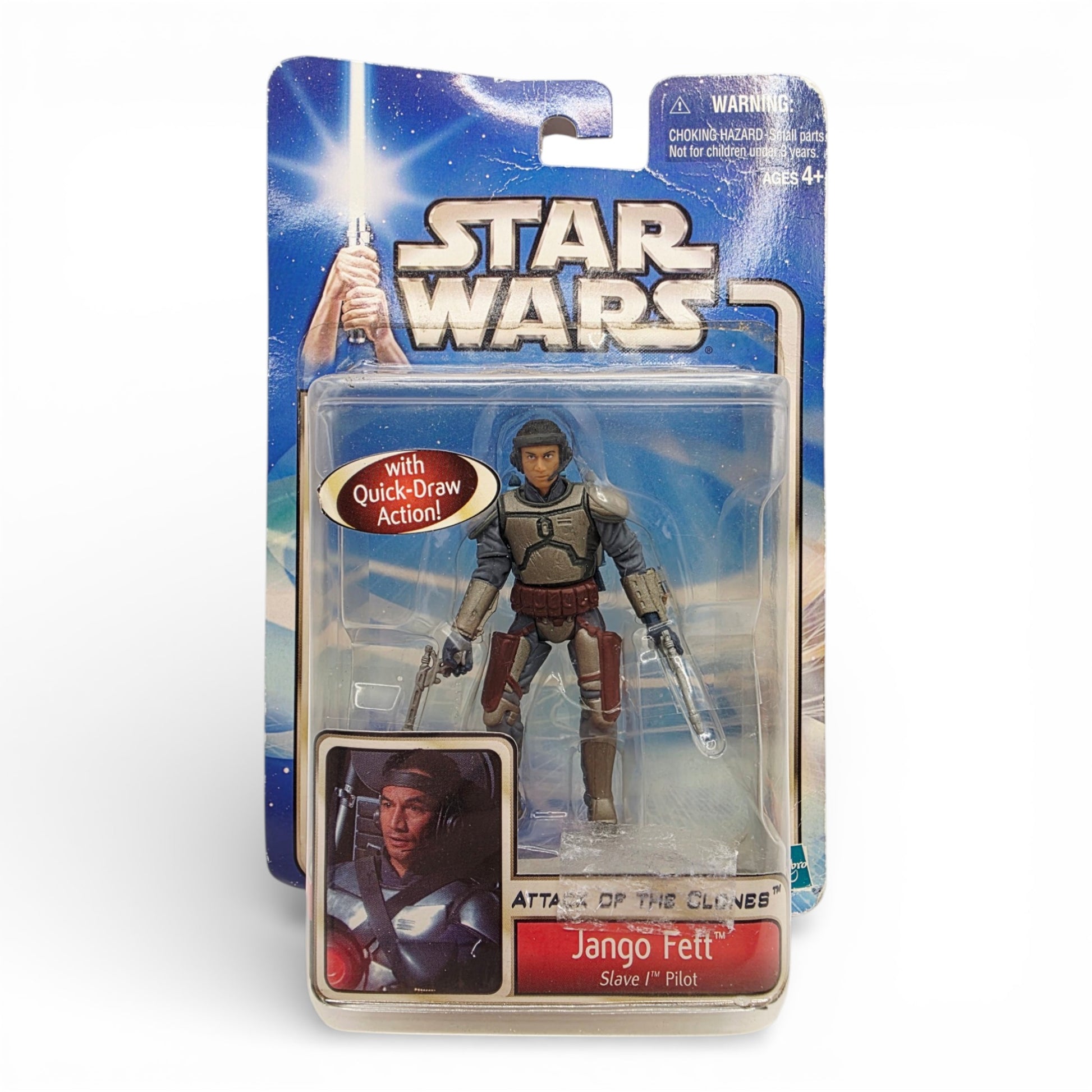 Vintage 2000s action figure. Attack of the Clones. Jango Fett. 3.75". Front view.