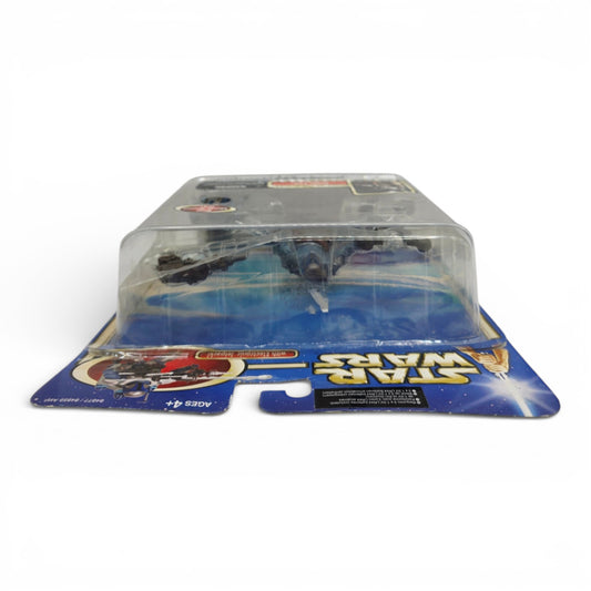 Vintage 2000s action figure playset. Attack of the Clones. Jango Fett. Top view.