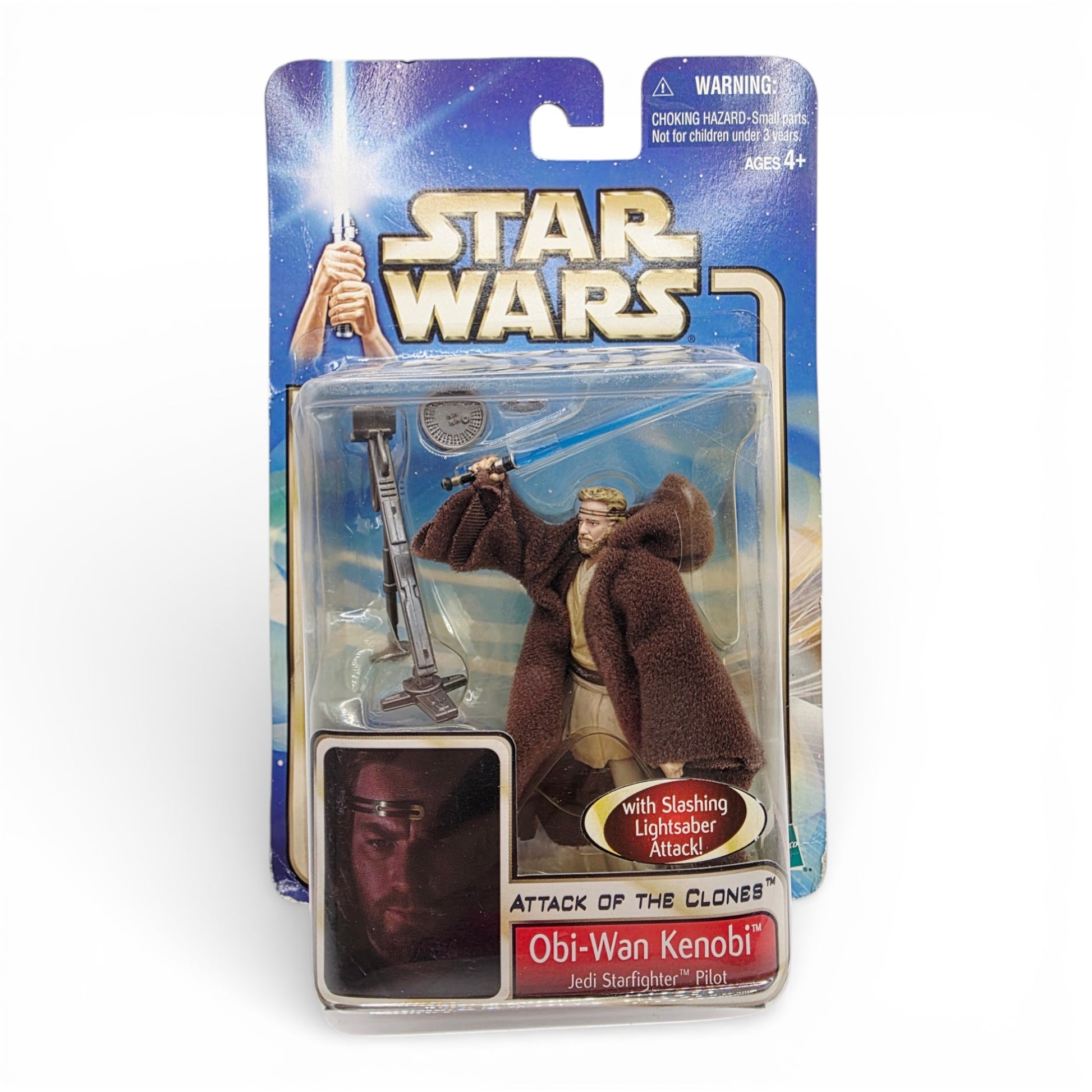 Vintage 2000s action figure. Attack of the Clones. Obi-Wan Kenobi. 3.75". Front view.