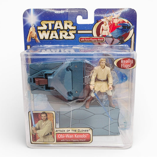 Vintage 2000s action figure playset. Attack of the Clones. Obi-Wan Kenobi. Front view.