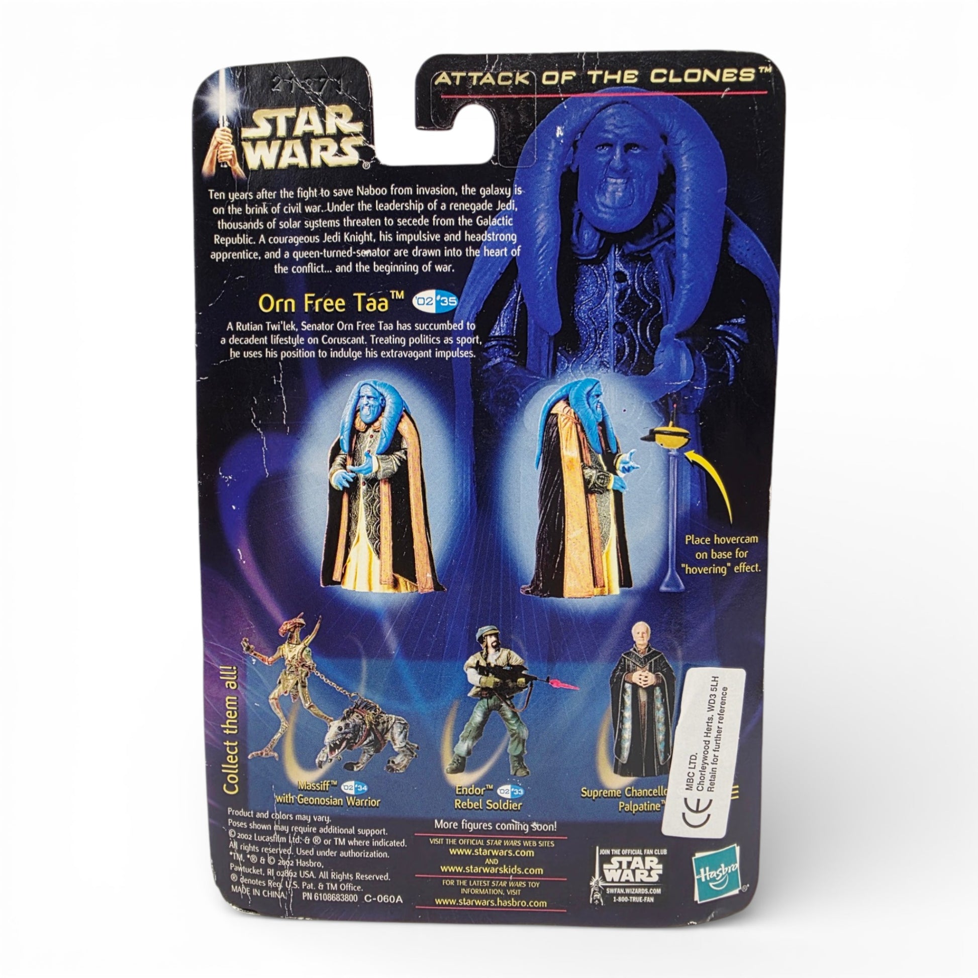 Vintage 2000s action figure. Attack of the Clones. Orn Free Taa. 3.75". Back view.