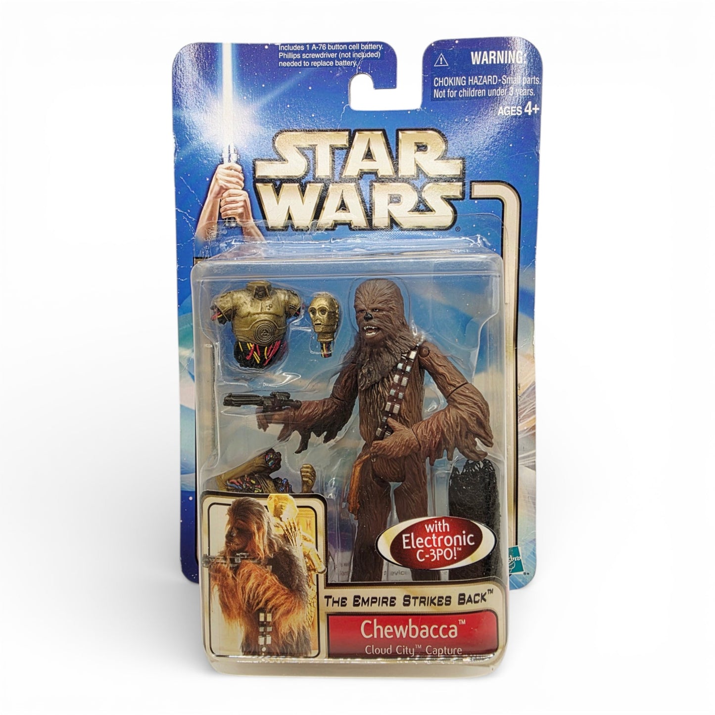Vintage 2000s action figure. The Empire Strikes Back. Chewbacca. 3.75". Back view.