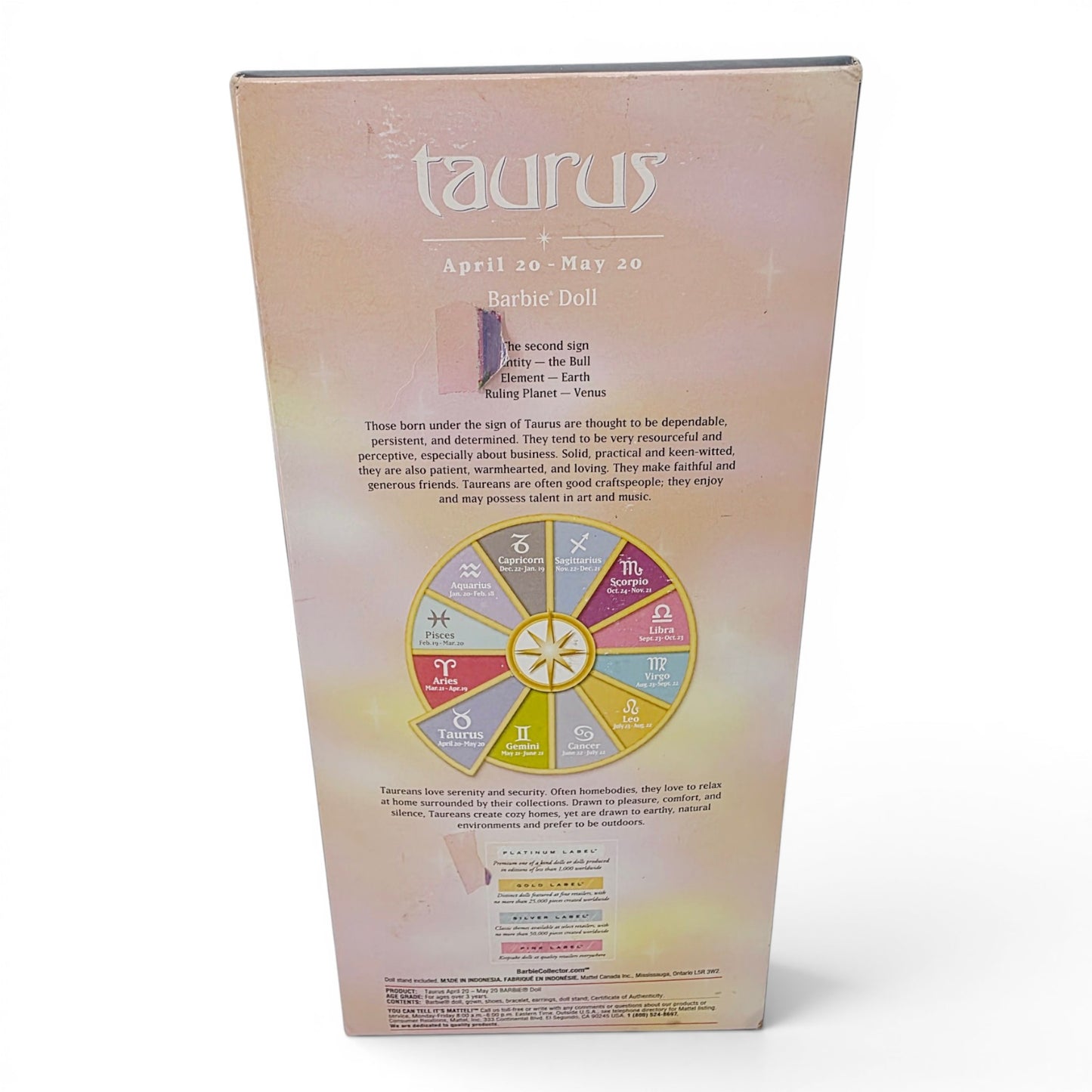 2004 Barbie Zodiac Collection - Pink Label Taurus doll — Back view