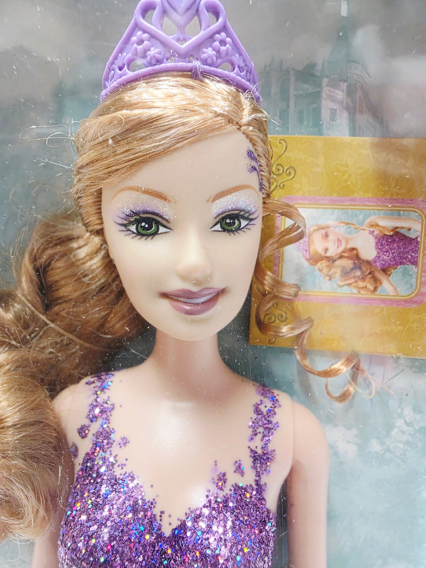 Vintage 2000s doll. Princess Collection. Princess & the Pea Barbie. Face view.
