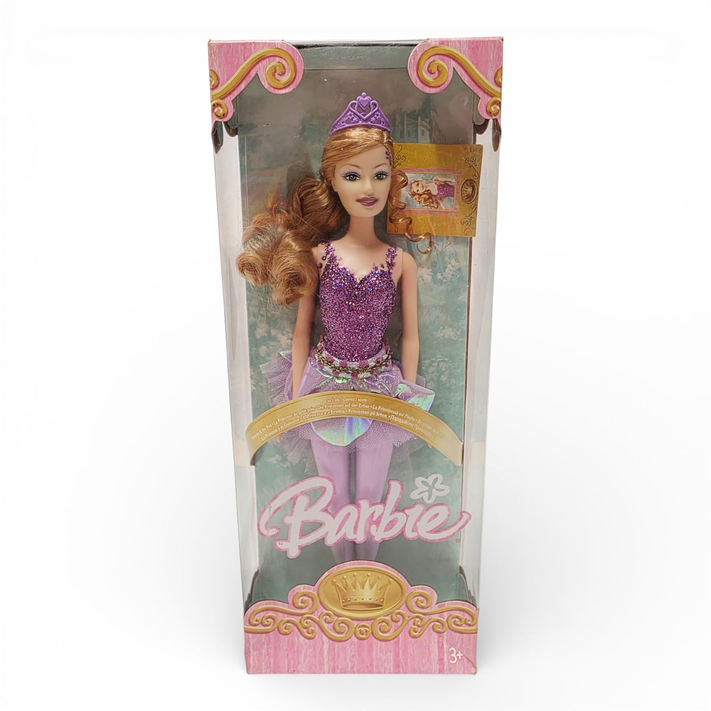 Vintage 2000s doll. Princess Collection. Princess & the Pea Barbie. Front view.