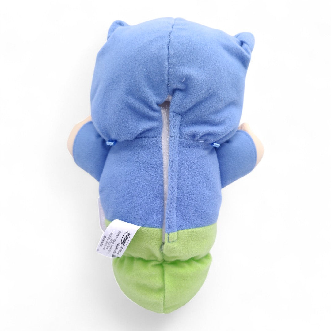 Vintage 2000s plush. Lullaby Gloworm (Blue). Music Box & Glowing Face 9". Face view.