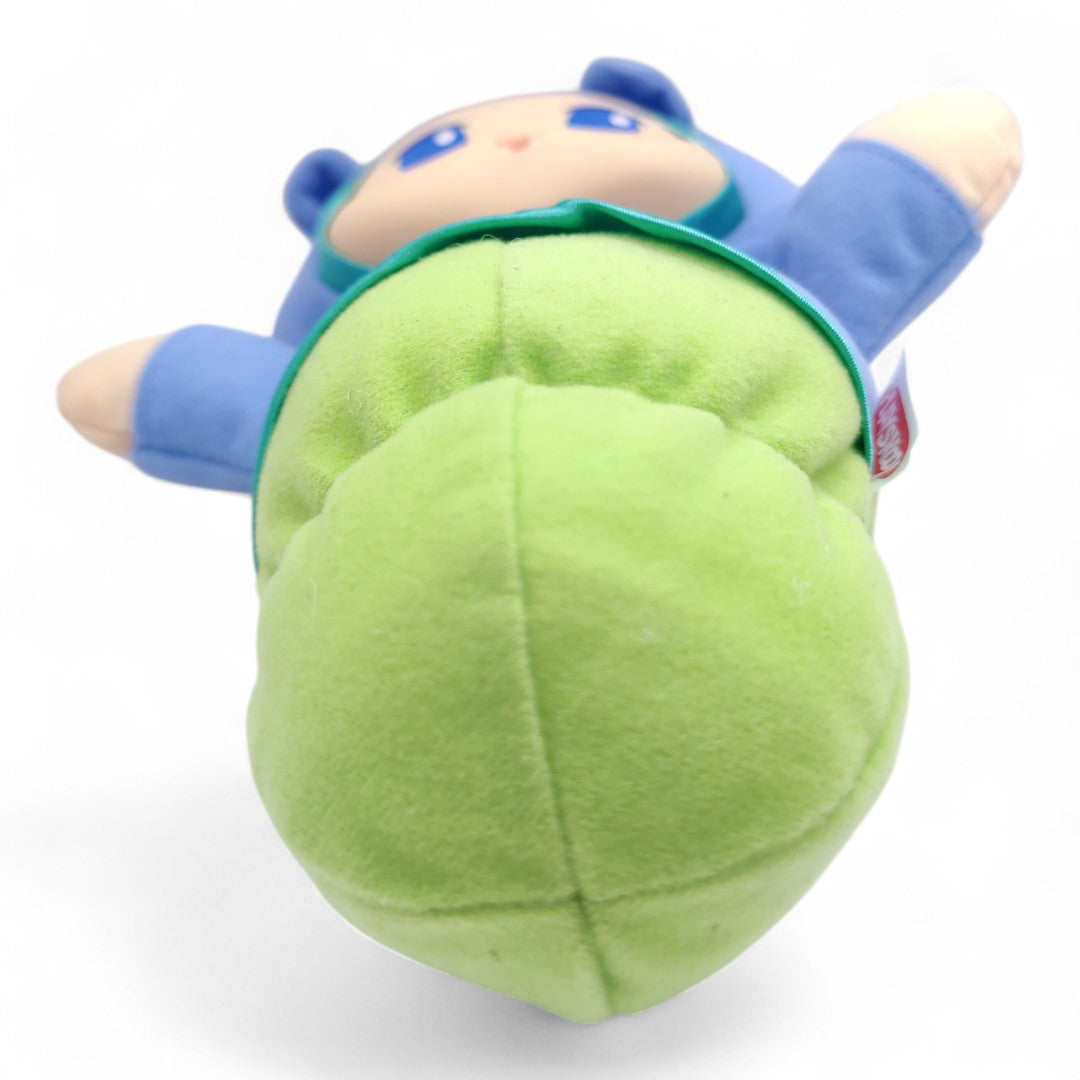Vintage 2000s plush. Lullaby Gloworm (Blue). Music Box & Glowing Face 9". Face view.