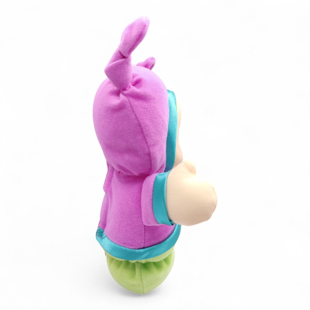 Vintage 2000s plush. Lullaby Gloworm (Pink). Music Box & Glowing Face 9". Face view.