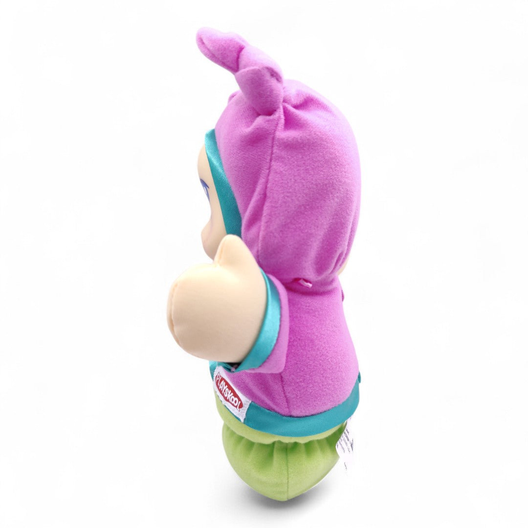 Vintage 2000s plush. Lullaby Gloworm (Pink). Music Box & Glowing Face 9". Face view.