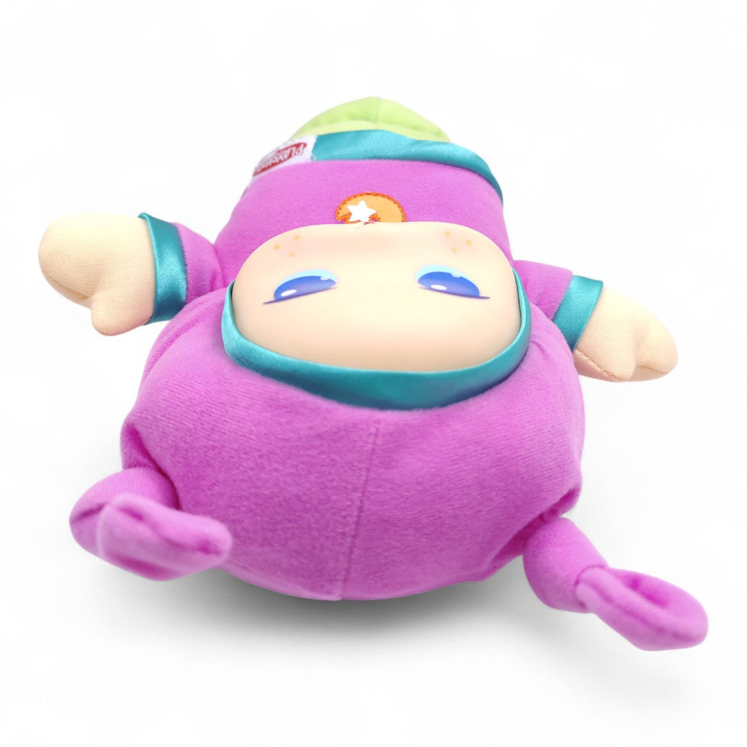 Vintage 2000s plush. Lullaby Gloworm (Pink). Music Box & Glowing Face 9". Face view.