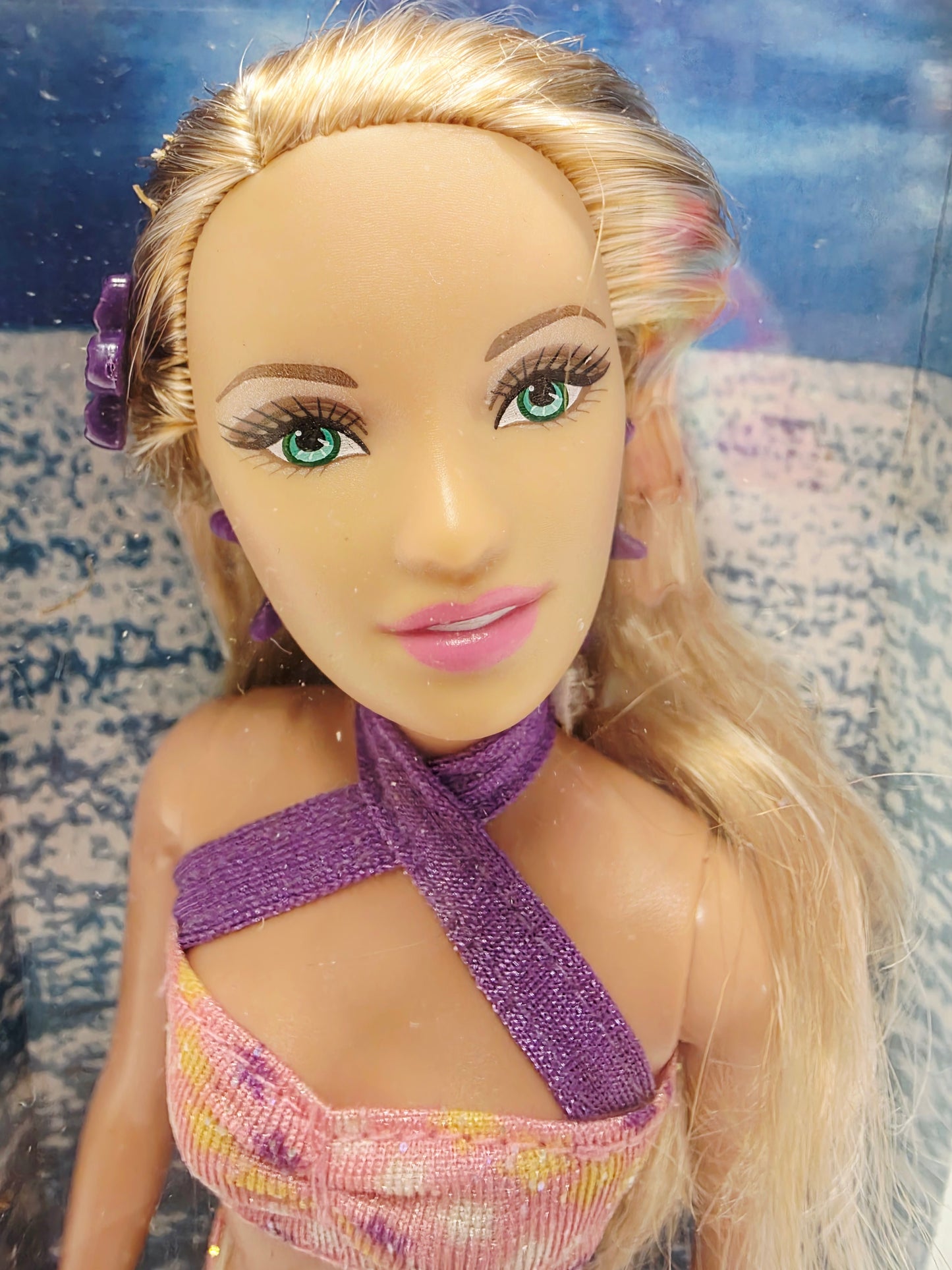 Vintage 2000s doll. Summer. Beach Glam Barbie. Face view.