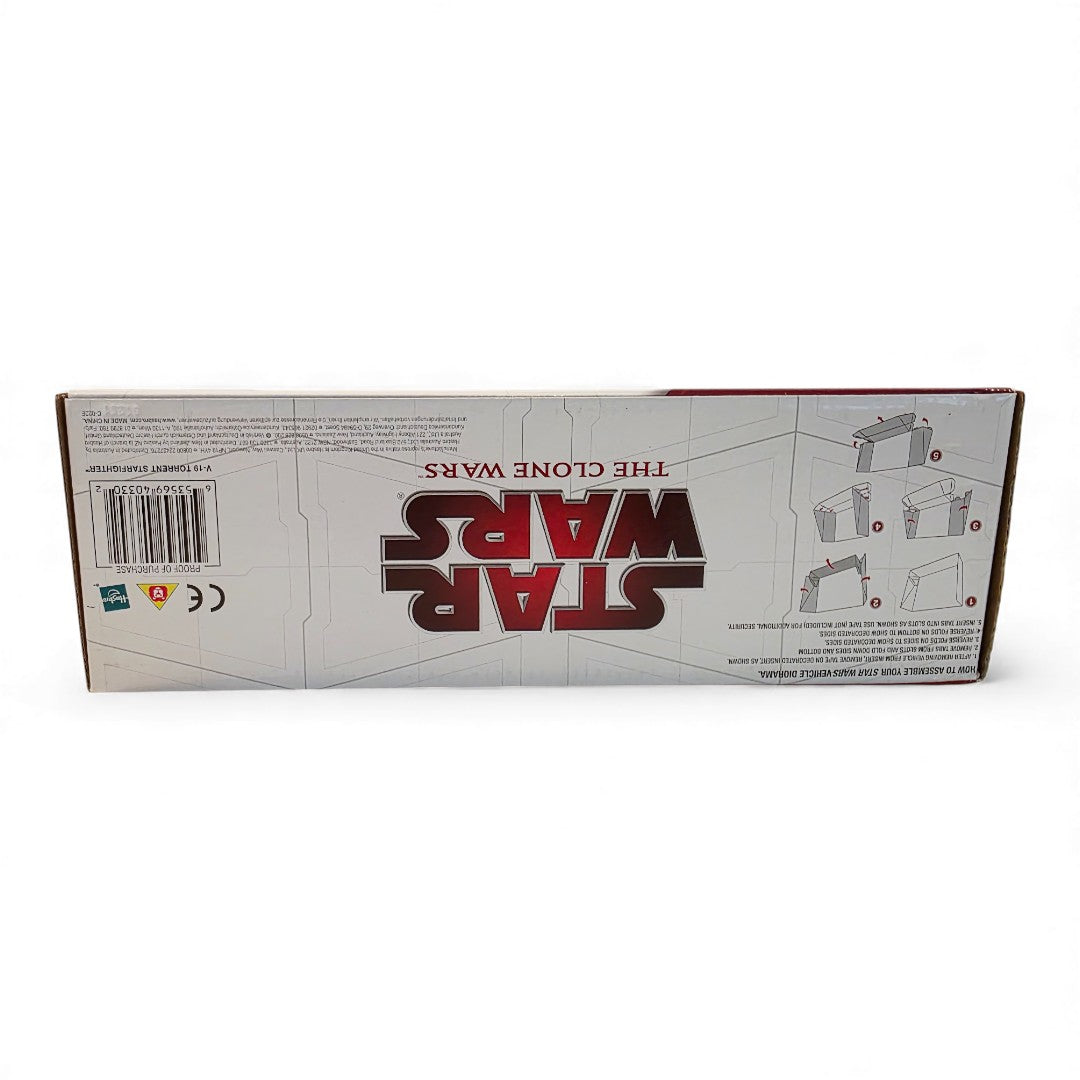 Vintage 2000s action figure playset. Clone Wars. Republic V-19 Torrent Starfighter. Bottom view.