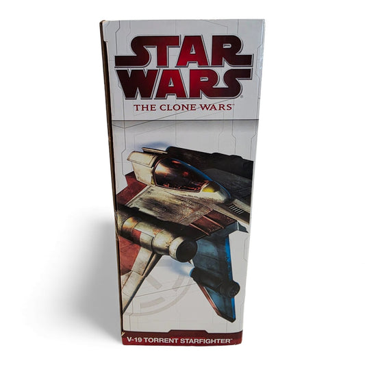 Vintage 2000s action figure playset. Clone Wars. Republic V-19 Torrent Starfighter. Left view.