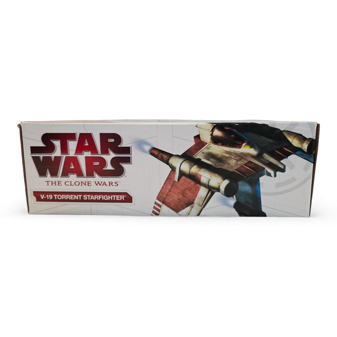 Vintage 2000s action figure playset. Clone Wars. Republic V-19 Torrent Starfighter. Top view.