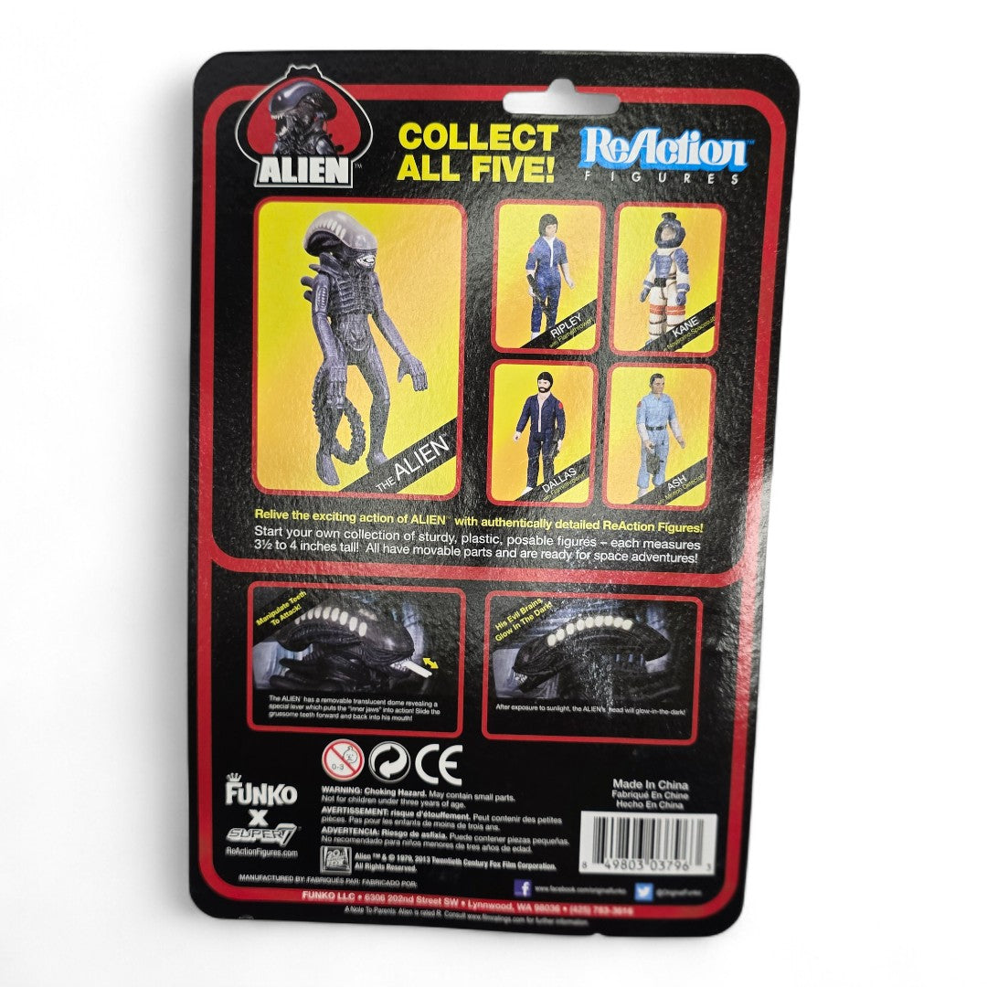 Vintage 2010s action figure. ReAction. Xenomorph. 3.75" Figure. Back view.