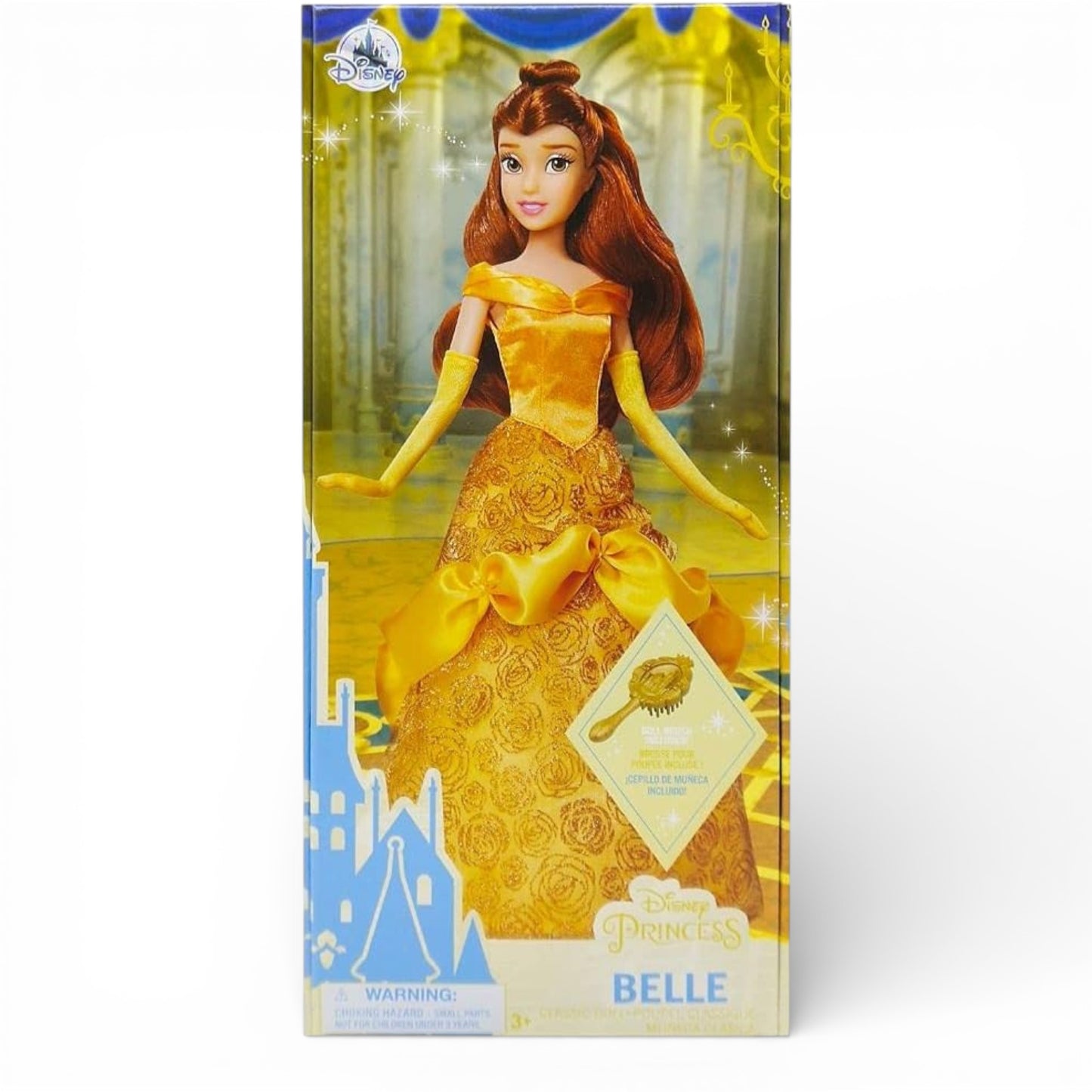 Vintage 2020s doll. Disney Princess Classic Doll. Belle. Beauty & the Beast 11". Face view.