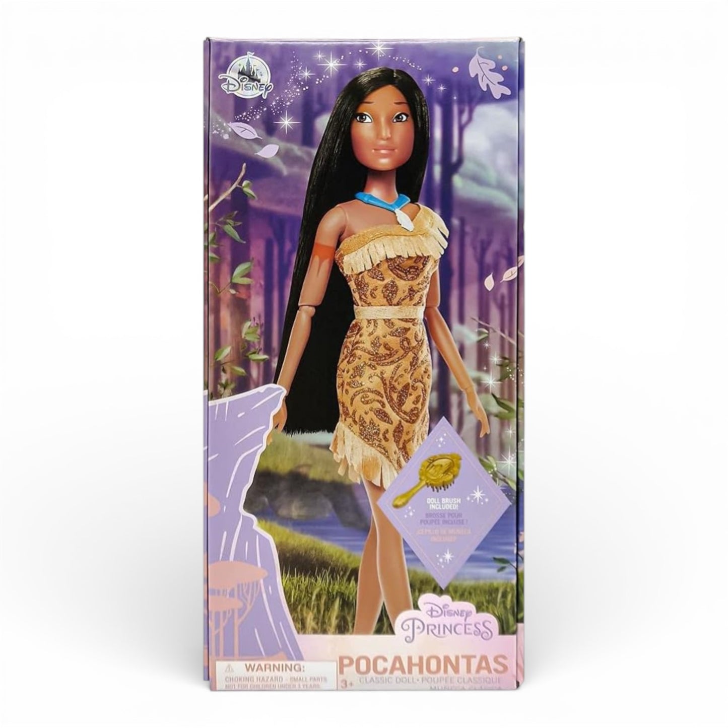 Vintage 2020s doll. Disney Princess Classic Doll. Pocahontas. Pocahontas 11". Face view.