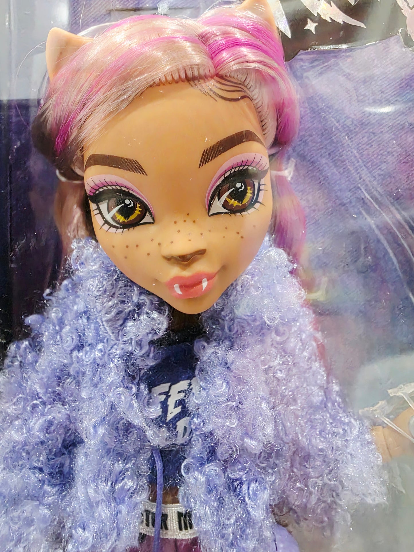 Vintage 2020s doll. Creepover Party. Clawdeen Wolf. Face view.