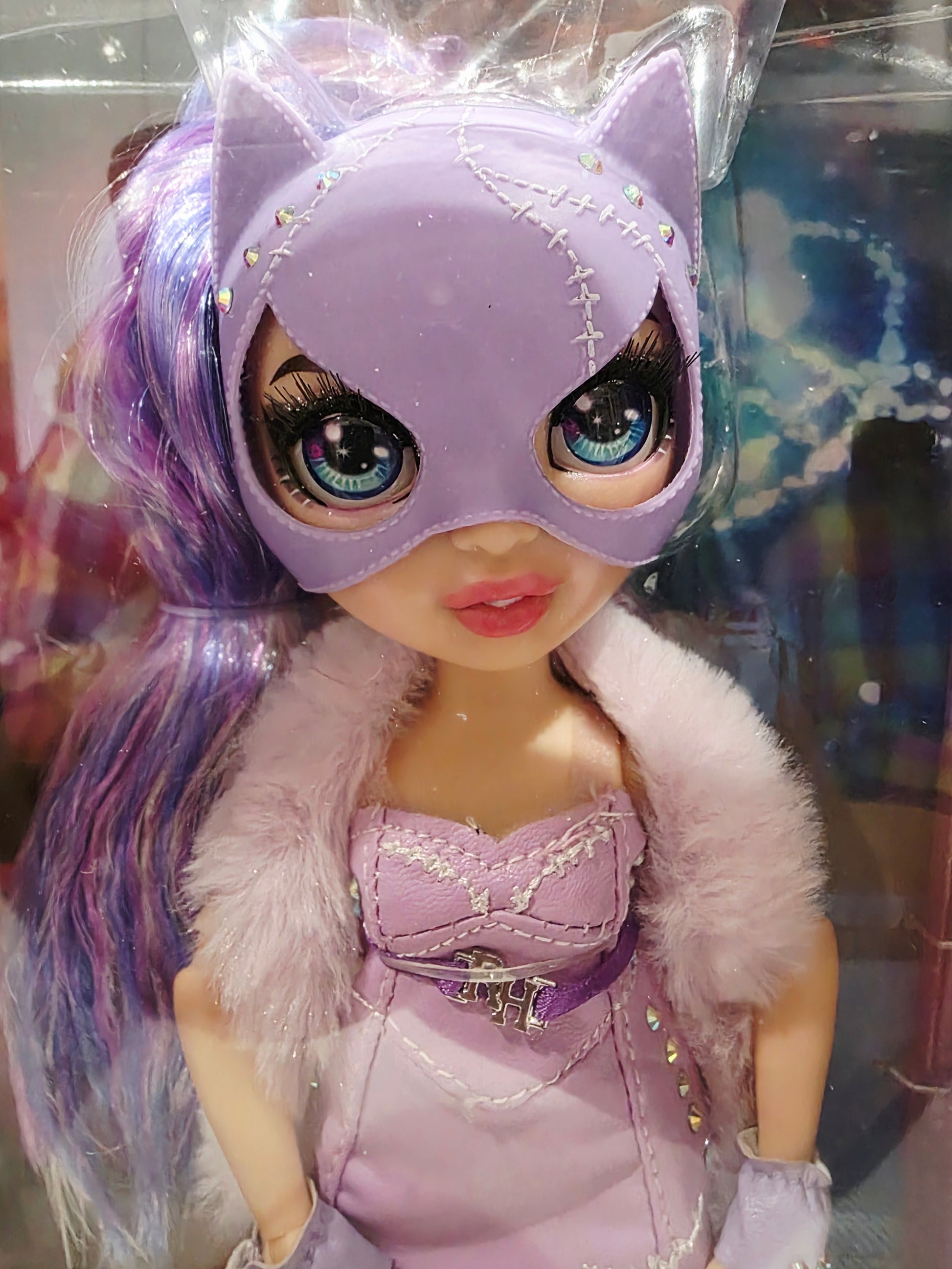 Vintage 2020s doll. Costume Ball. Violet Willow. Face view.