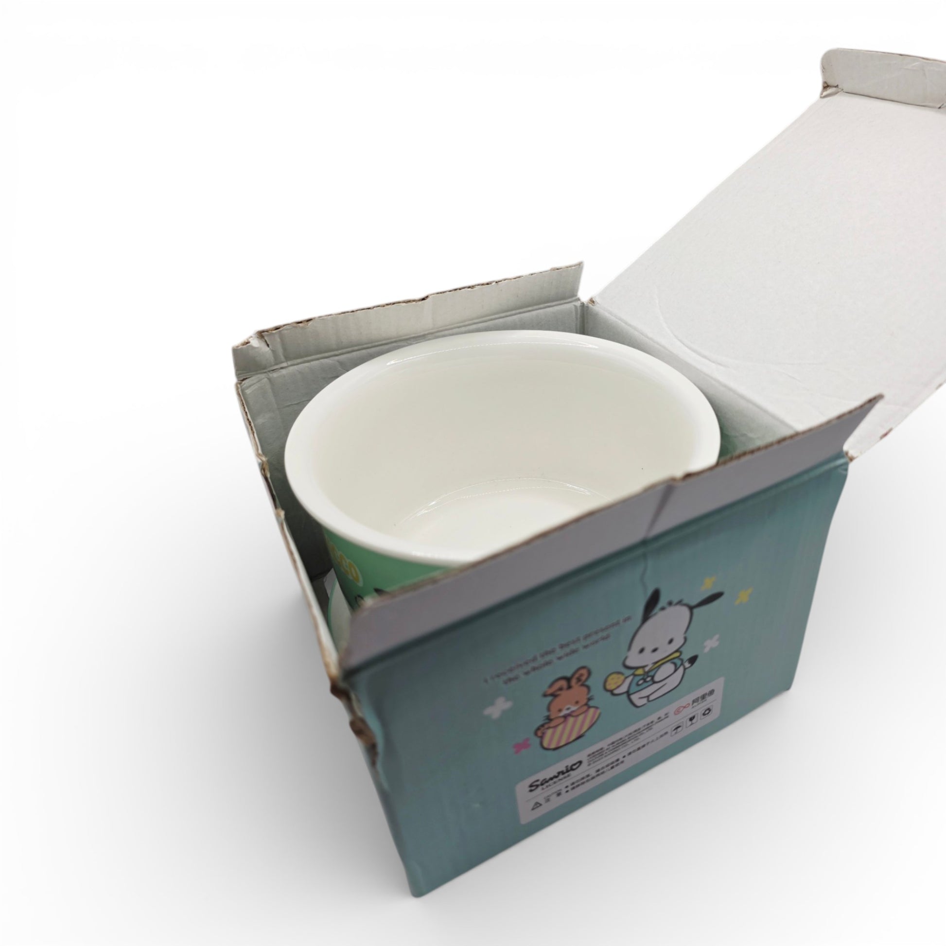 Vintage 2020s kitchenware & tableware. Ceramic Ramen Bowl with Lid. Pochacco. Top view.