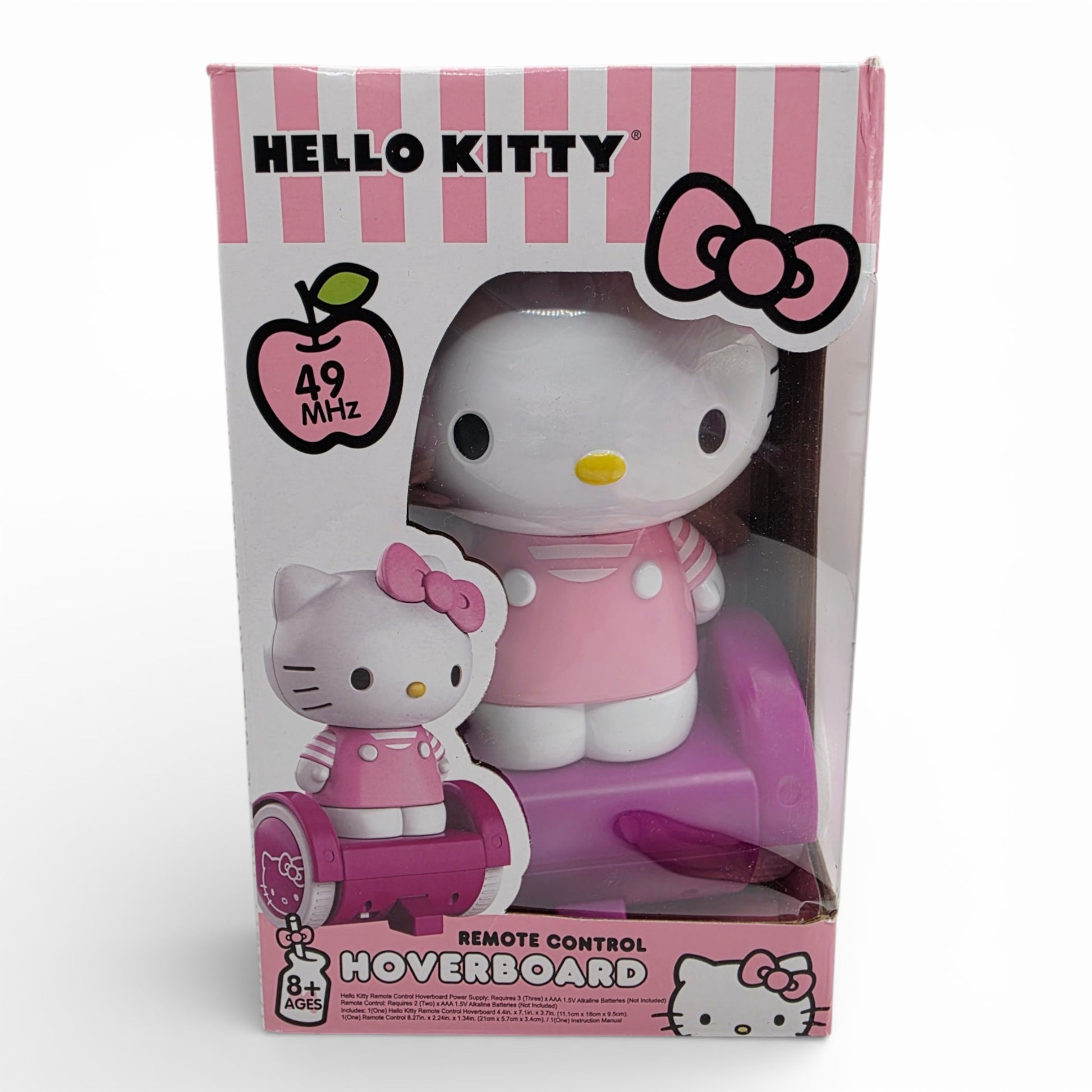 Vintage 2020s small toy. Remote Control Hoverboard. Hello Kitty. Front view.