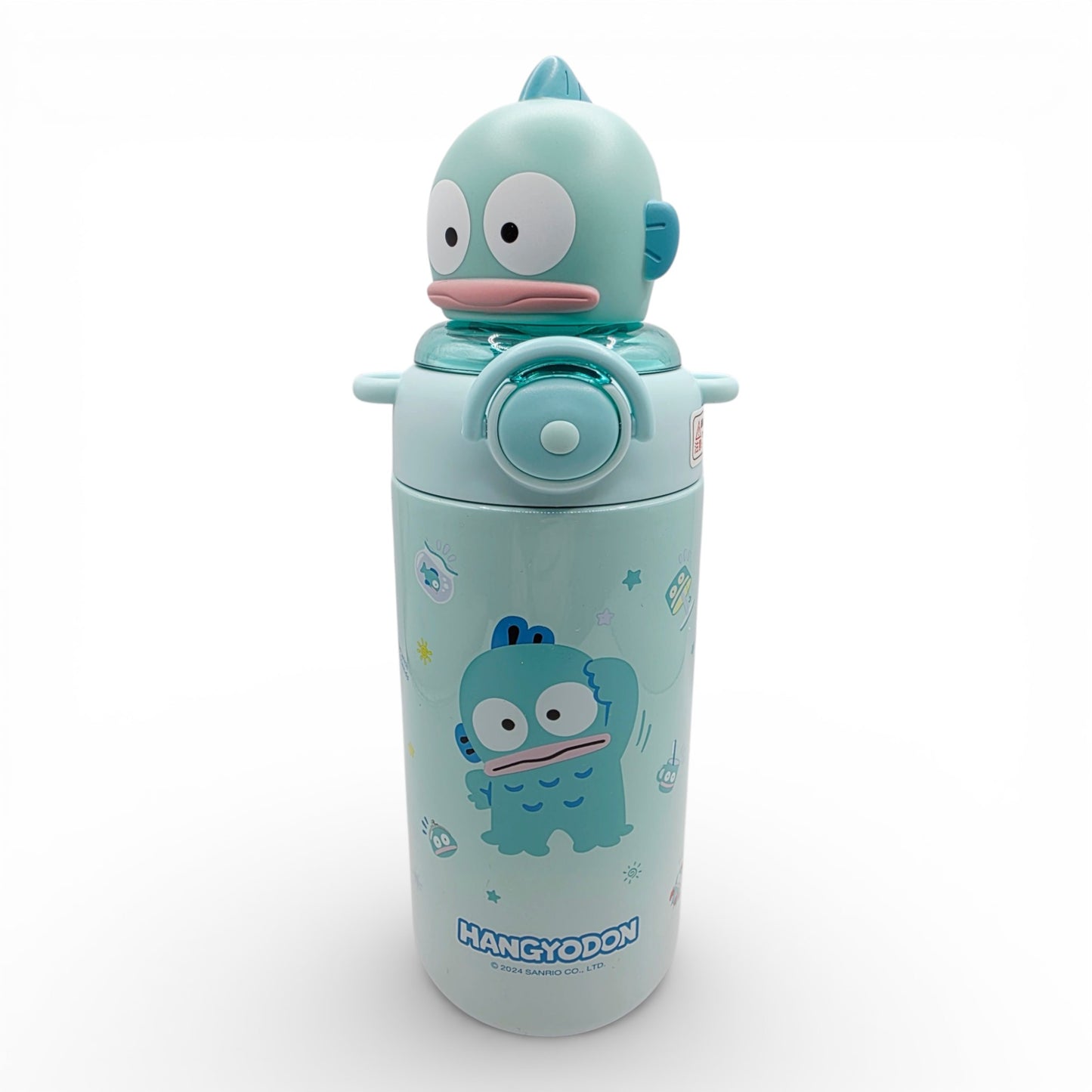 Vintage 2020s kitchenware & tableware. Insulated Stainless Steel Water Bottle. Hangydon. Face view.