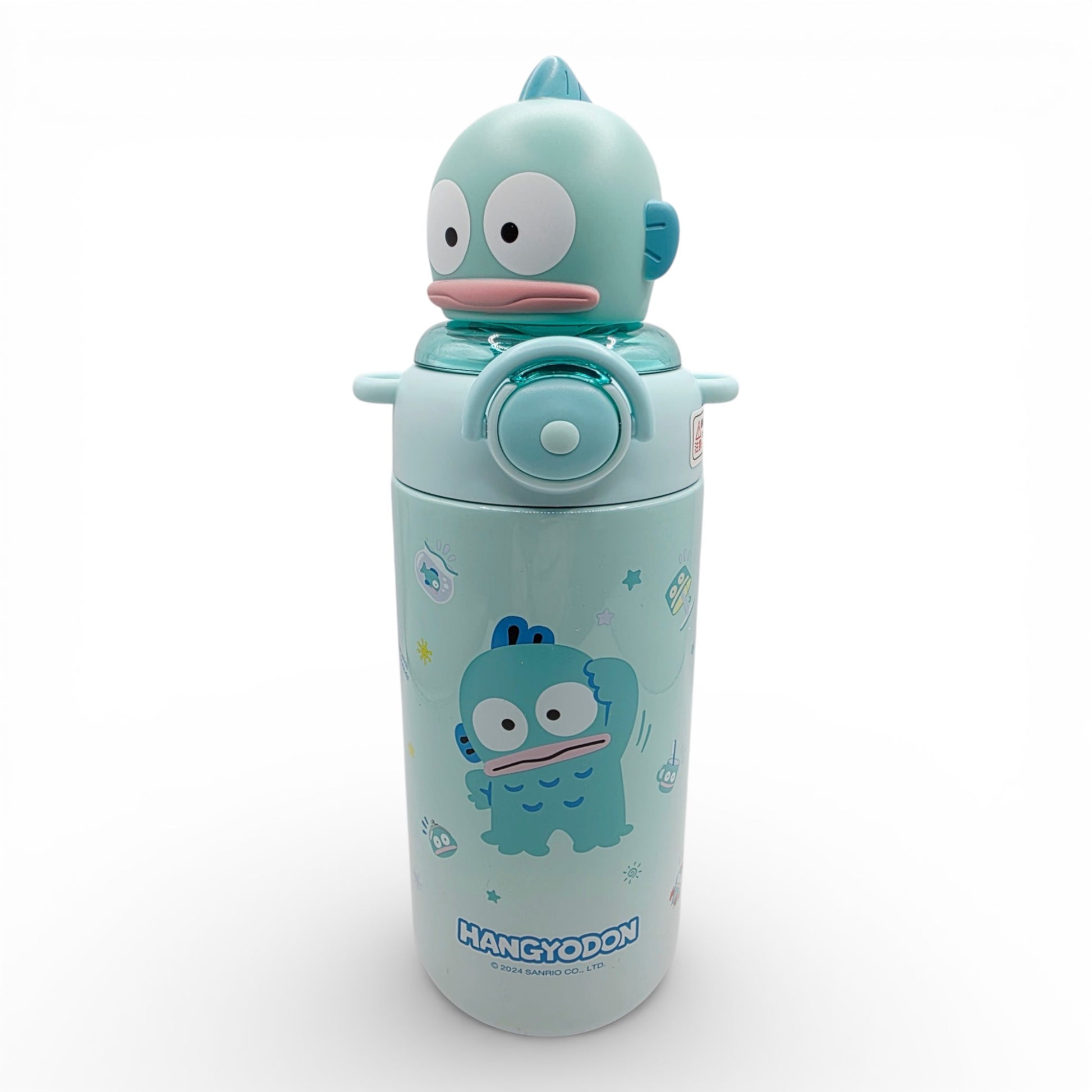Vintage 2020s kitchenware & tableware. Insulated Stainless Steel Water Bottle. Hangydon. Face view.