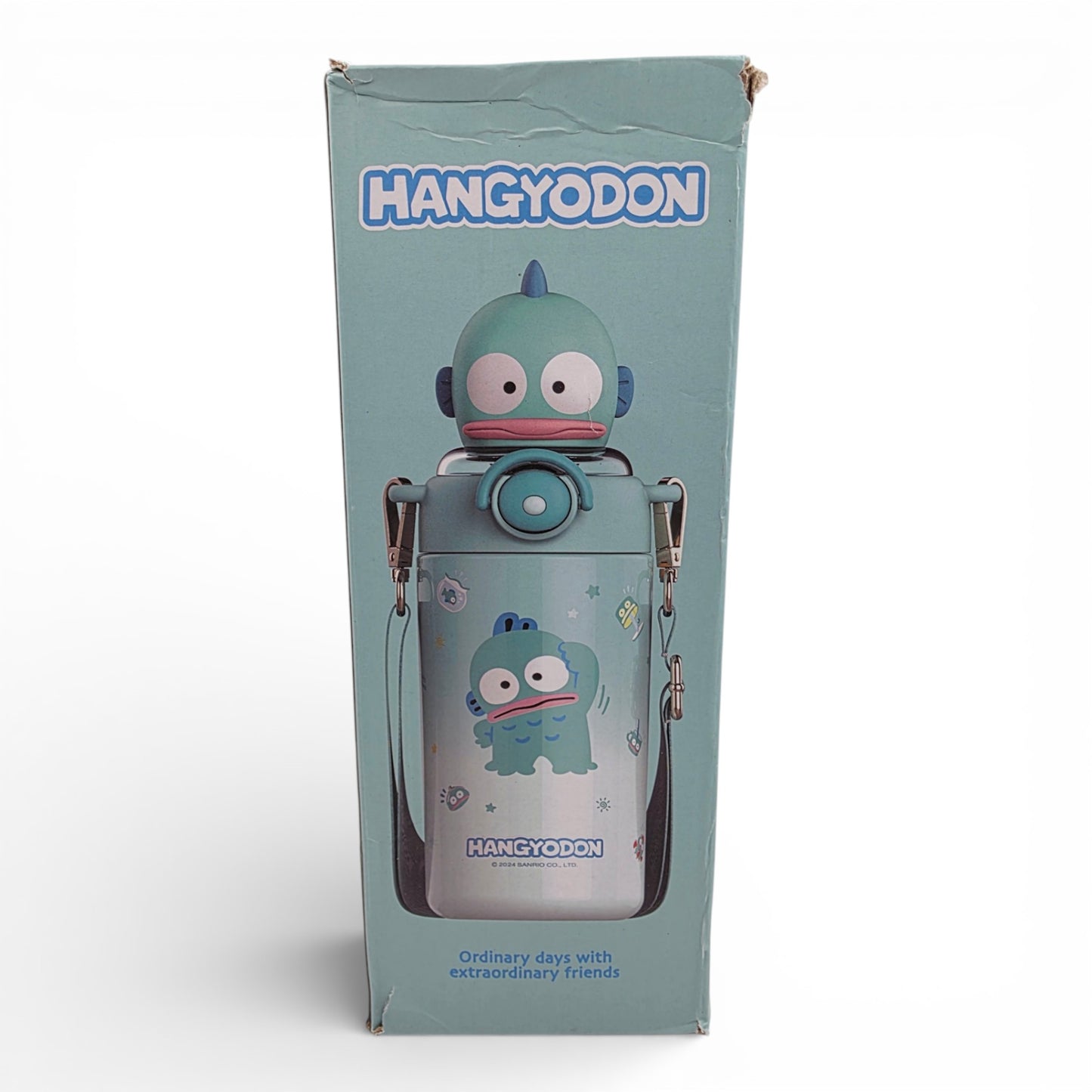 Vintage 2020s kitchenware & tableware. Insulated Stainless Steel Water Bottle. Hangydon. Front view.