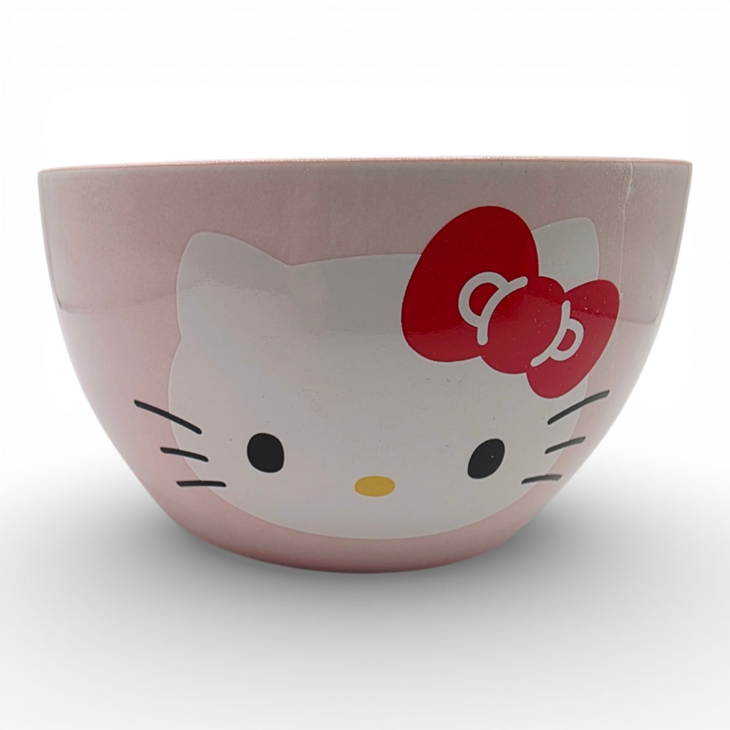Vintage 2020s kitchenware & tableware. Pink Ceramic Bowl. Hello Kitty. Front view.