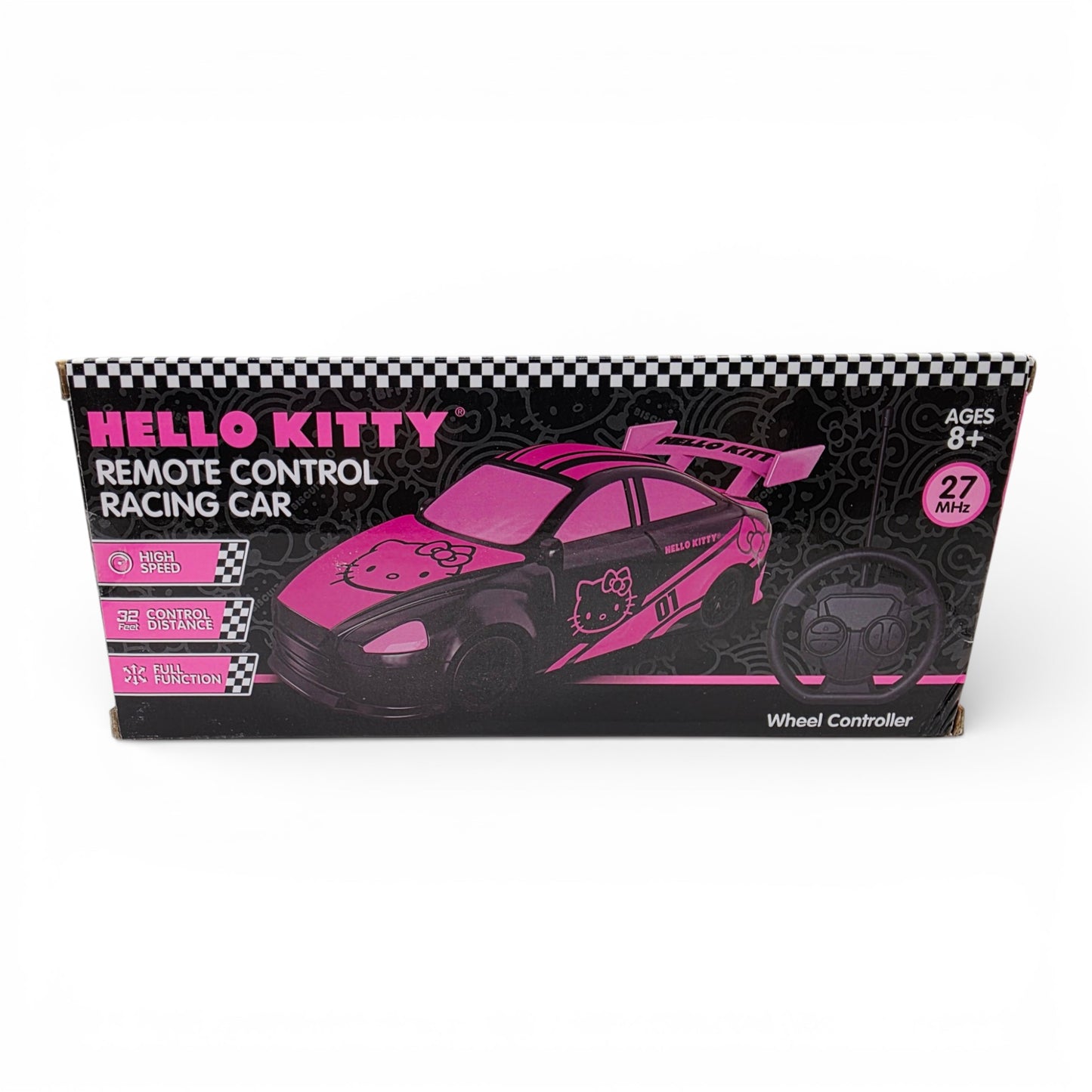 Vintage 2020s small toy. Remote Control Racig Car. Hello Kitty. Back view.