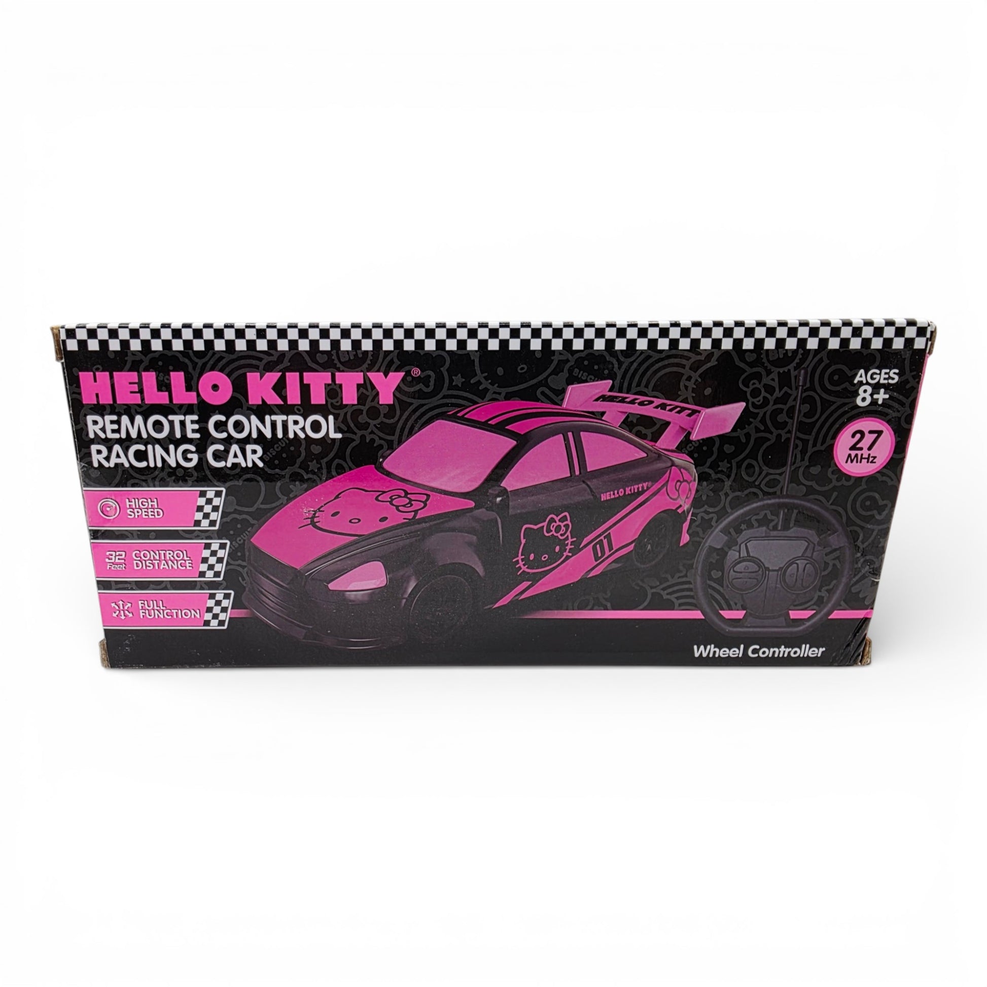 Vintage 2020s small toy. Remote Control Racig Car. Hello Kitty. Back view.