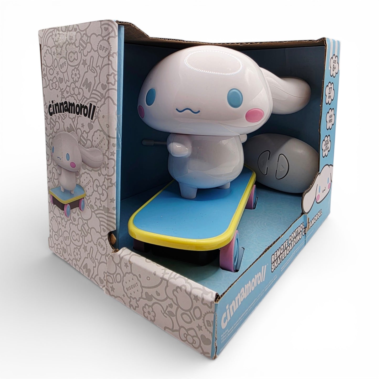 Vintage 2020s small toy. Remote Control Skateboard. Cinnamoroll. Face view.