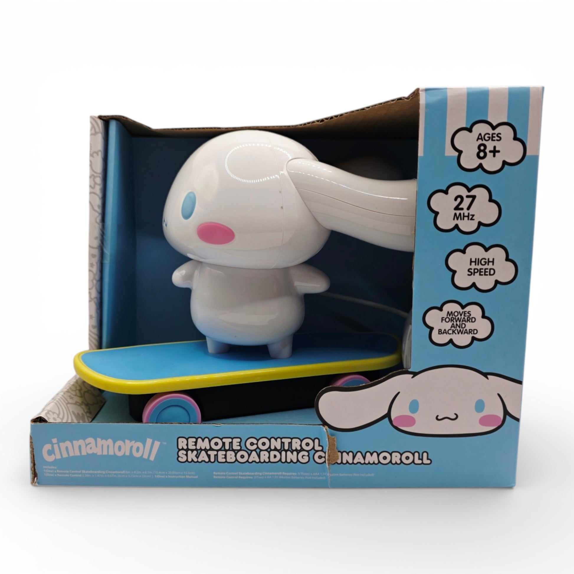 Vintage 2020s small toy. Remote Control Skateboard. Cinnamoroll. Front view.